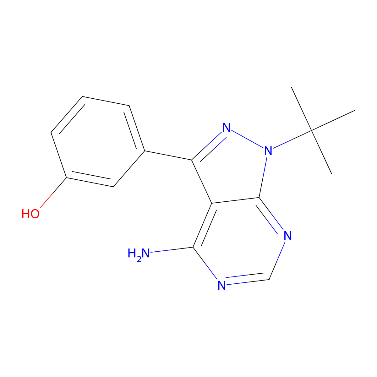 3-{4-amino-1-tert-butyl-1H-pyrazolo[3,4-d]pyrimidin-3-yl}phenol molecular structure, CAS 833481-60-0