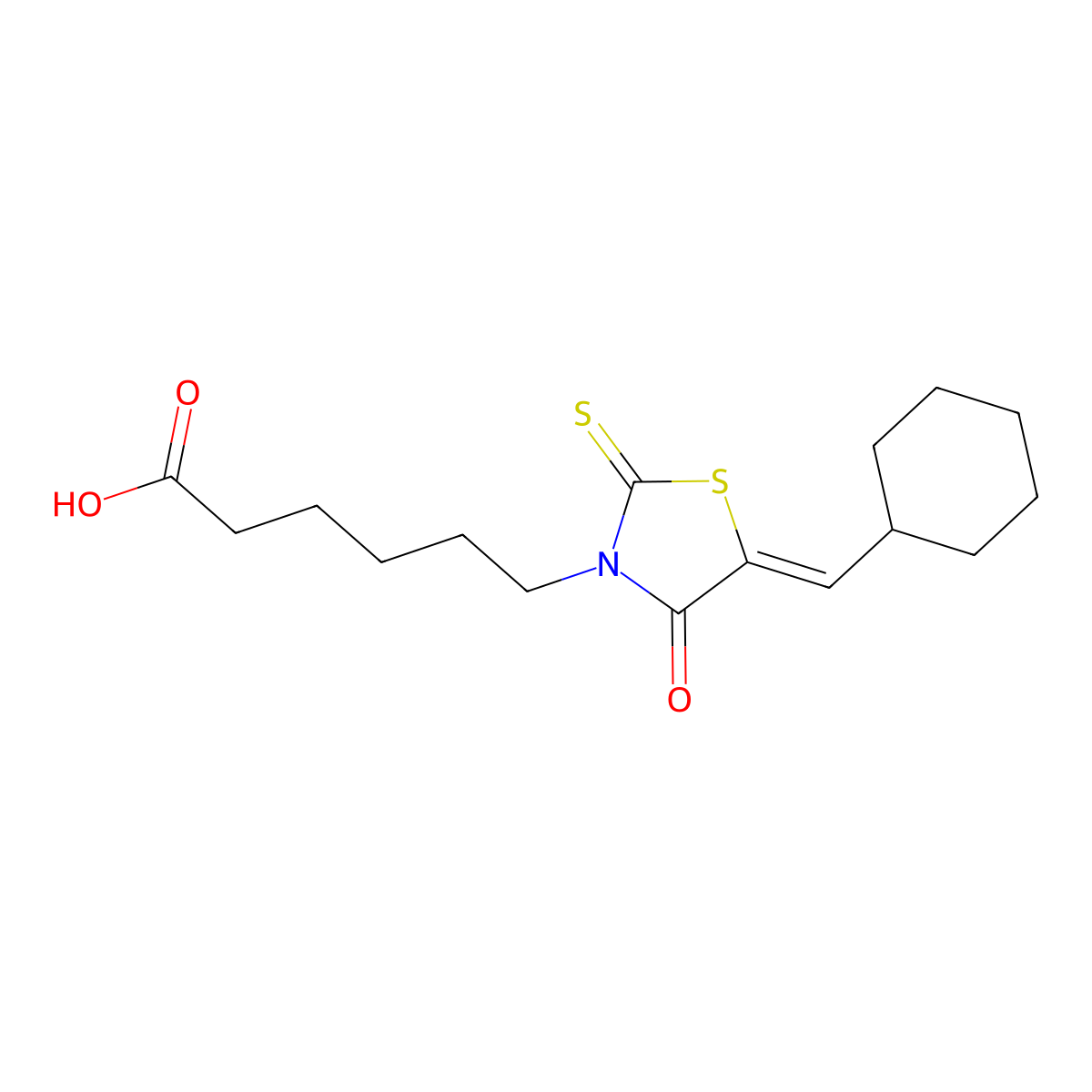 6-[5-(Cyclohexylmethylidene)-4-oxo-2-sulfanylidene-1,3-thiazolidin-3-yl]hexanoic acid molecular structure, CAS 833482-69-2