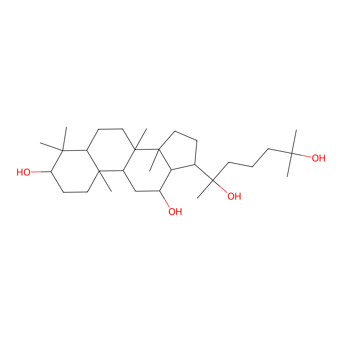 17-(2,6-dihydroxy-6-methylheptan-2-yl)-4,4,8,10,14-pentamethyl-2,3,5,6,7,9,11,12,13,15,16,17-dodecahydro-1H-cyclopenta[a]phenanthrene-3,12-diol molecular structure, CAS 83349-37-5