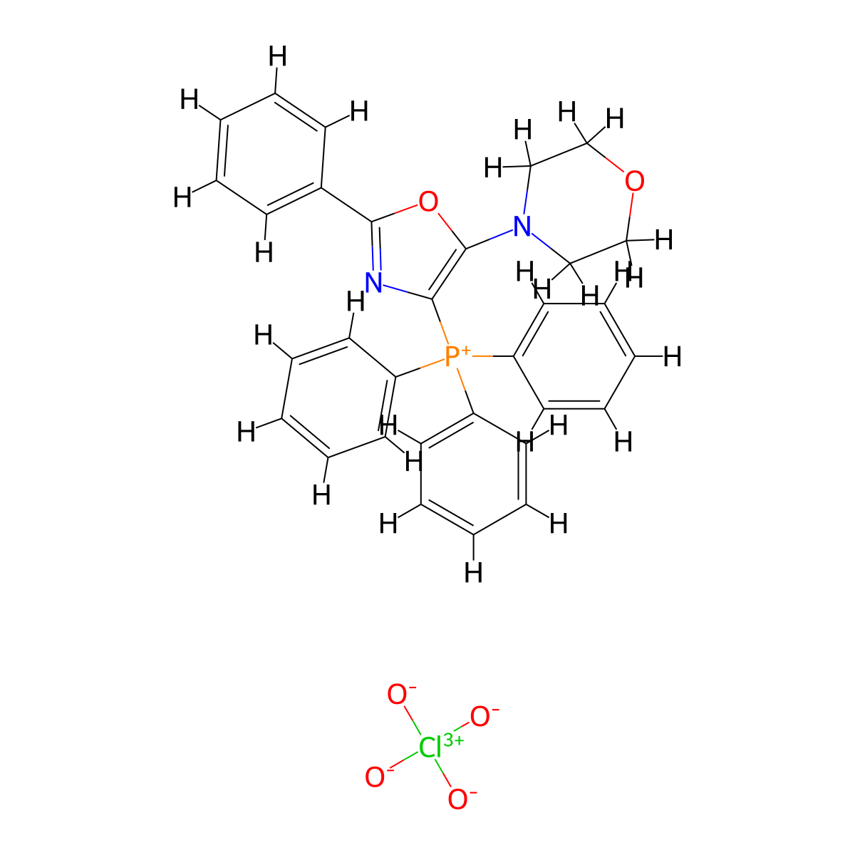 (5-Morpholin-4-YL-2-phenyl-oxazol-4-YL)triphenylphosphonium perchlorate molecular structure, CAS 83367-85-5