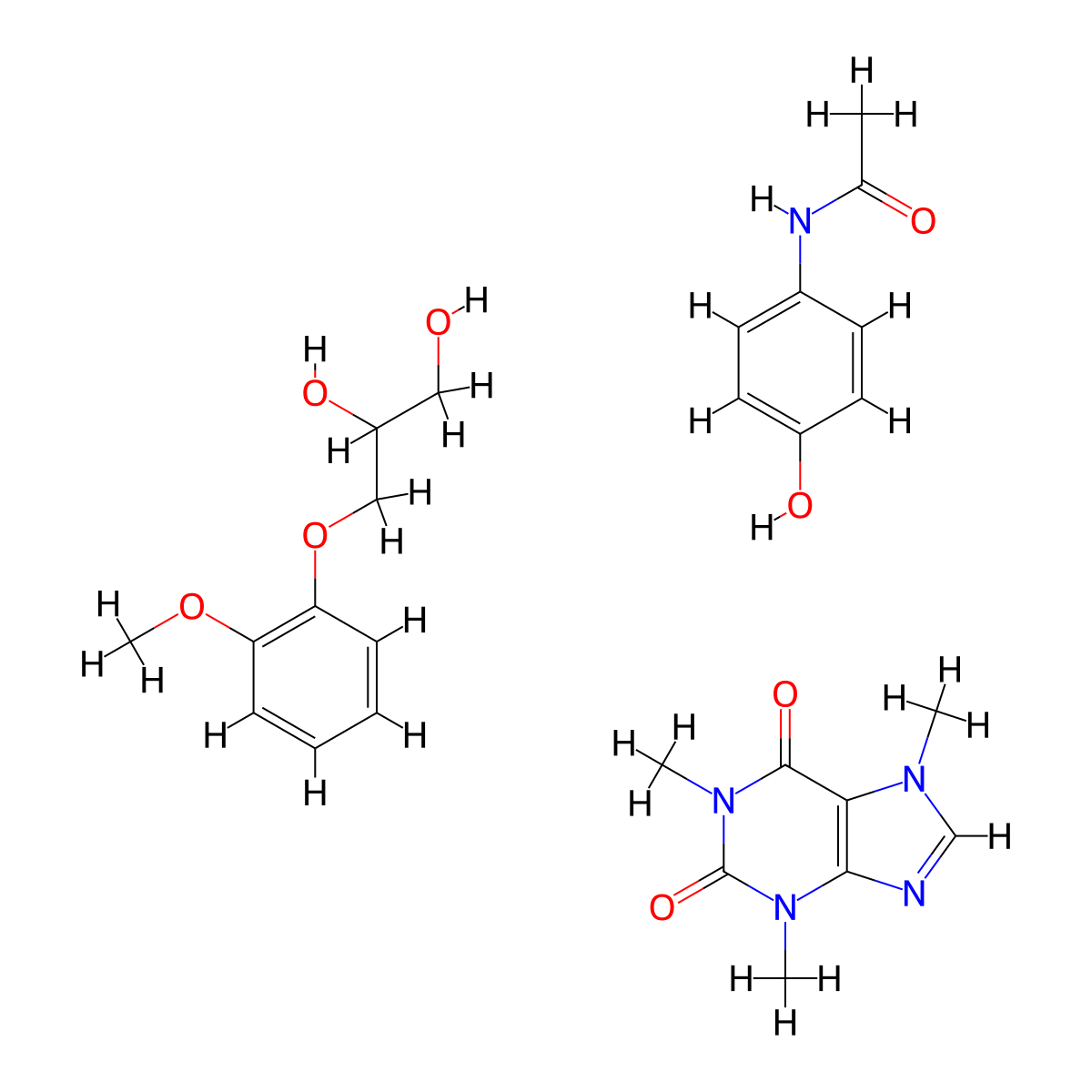 Acetaminophen mixture with caffeine and guaifenesin molecular structure, CAS 83383-37-3
