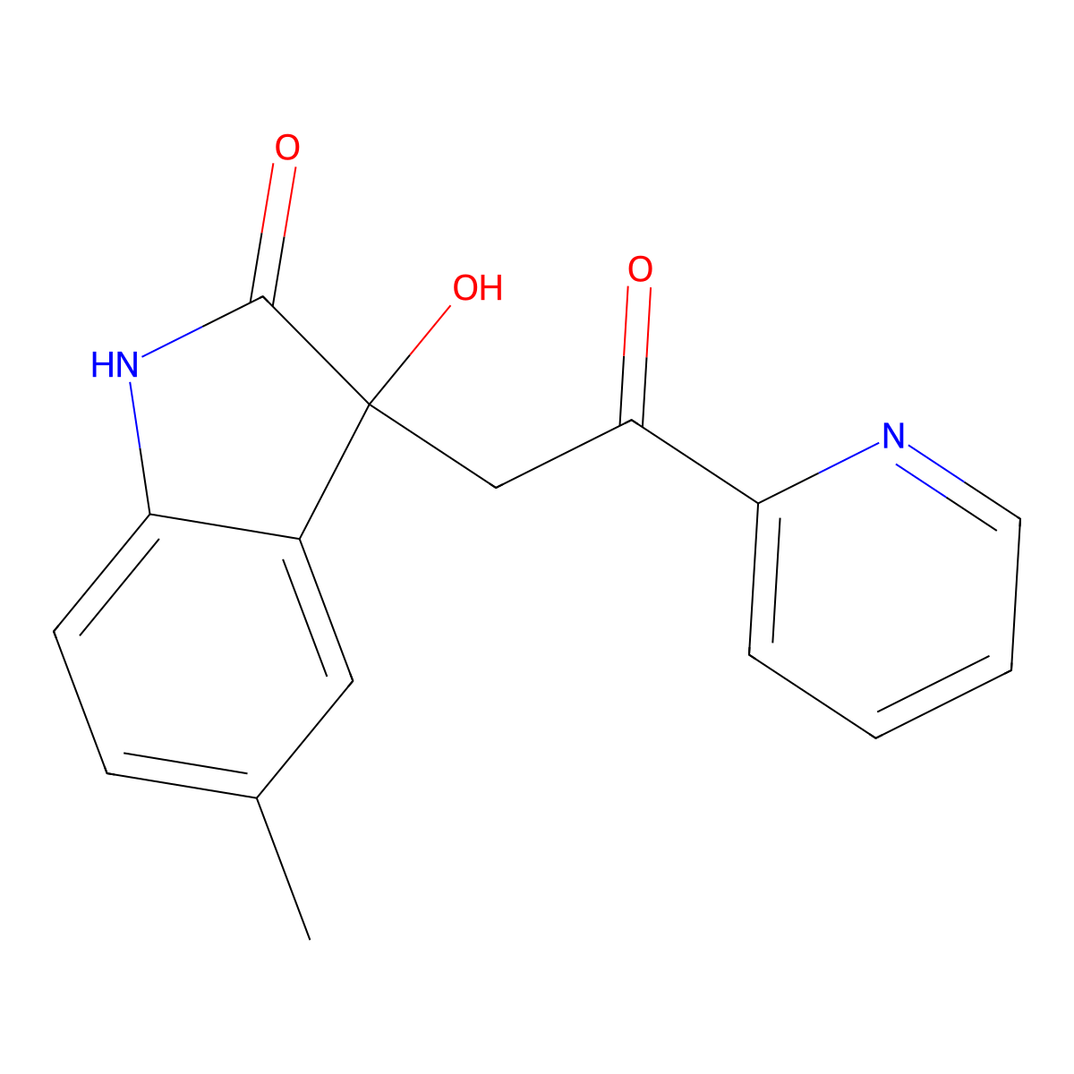 3-hydroxy-5-methyl-3-[2-oxo-2-(pyridin-2-yl)ethyl]-1,3-dihydro-2H-indol-2-one molecular structure, CAS 83393-52-6