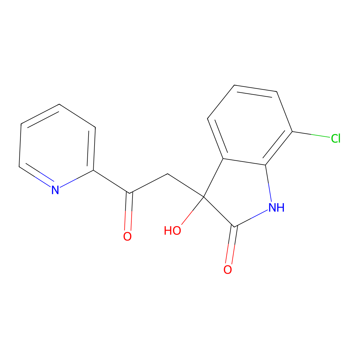 7-chloro-3-hydroxy-3-[2-oxo-2-(2-pyridyl)ethyl]-1,3-dihydro-2H-indol-2-one molecular structure, CAS 83393-53-7