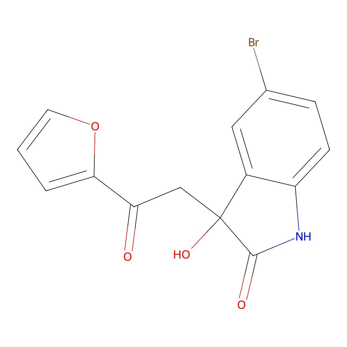 5-bromo-3-[2-(2-furyl)-2-oxoethyl]-3-hydroxy-1,3-dihydro-2H-indol-2-one molecular structure, CAS 83393-62-8