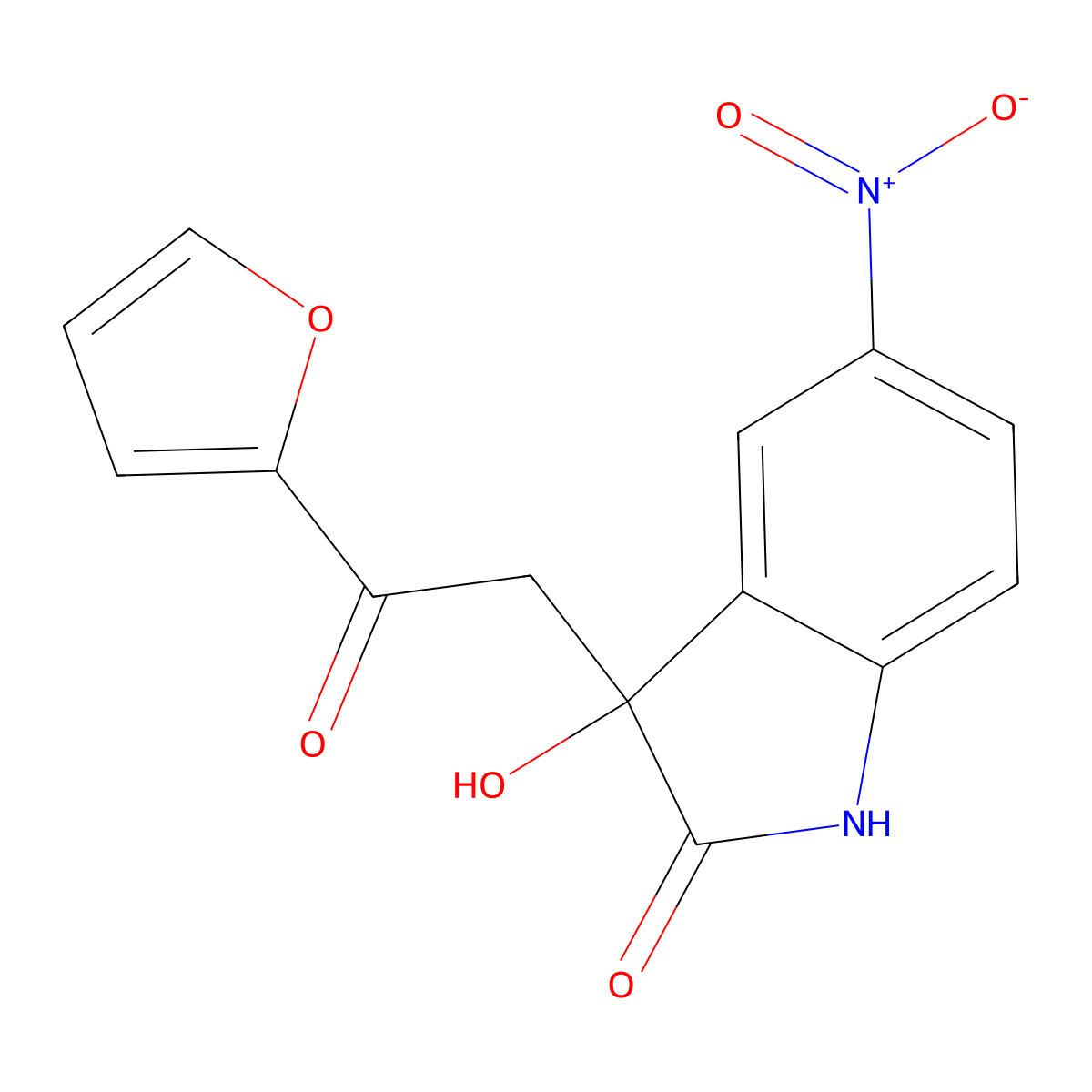 3-[2-(furan-2-yl)-2-oxoethyl]-3-hydroxy-5-nitro-1,3-dihydro-2H-indol-2-one molecular structure, CAS 83393-63-9