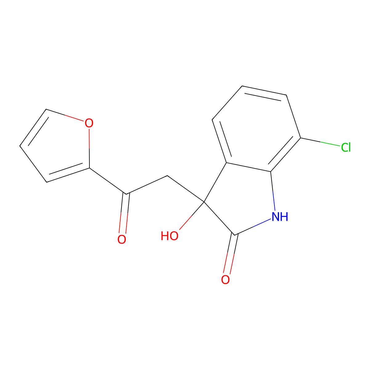 7-chloro-3-[2-(2-furyl)-2-oxoethyl]-3-hydroxy-1,3-dihydro-2H-indol-2-one molecular structure, CAS 83393-64-0