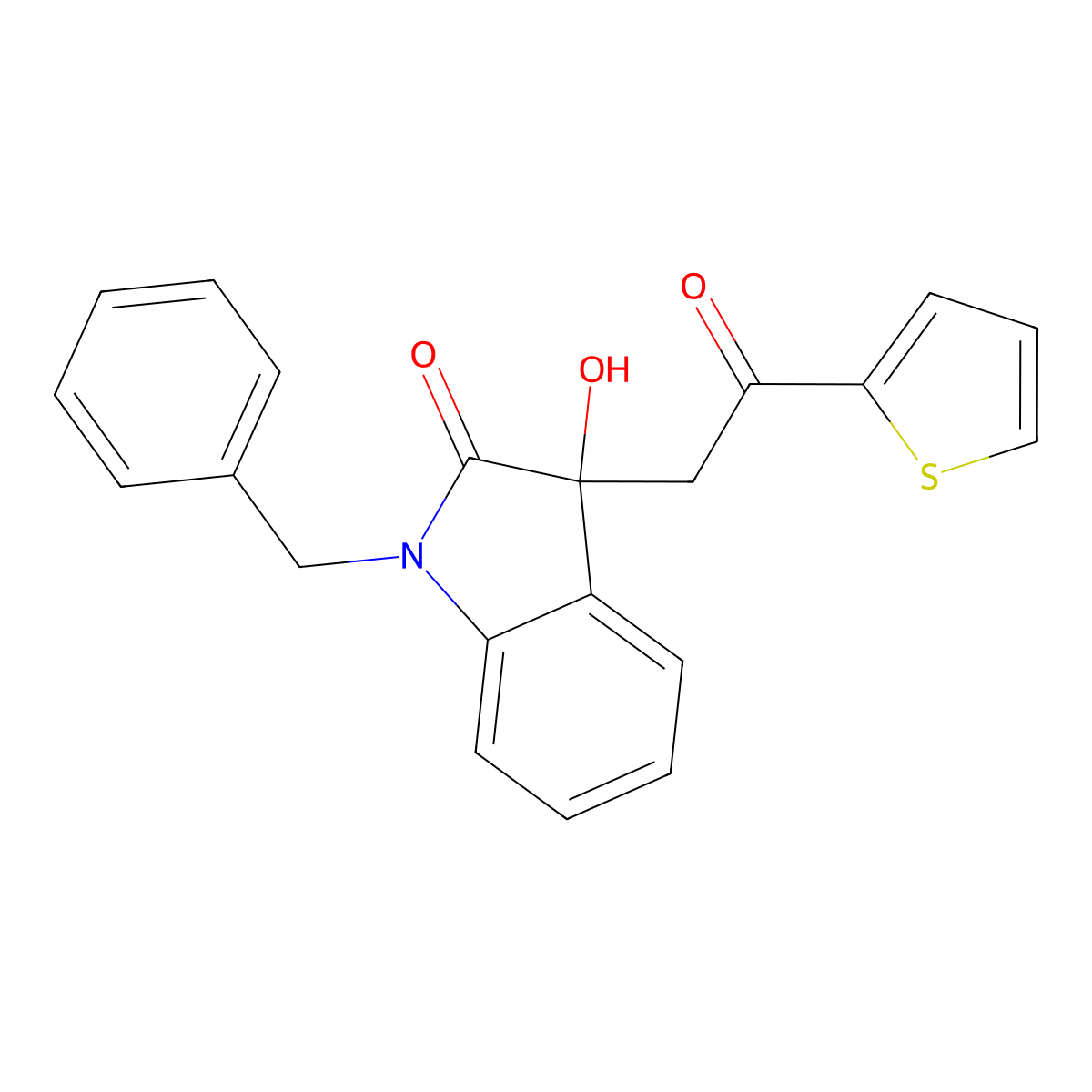 1-Benzyl-3-hydroxy-3-(2-oxo-2-thiophen-2-ylethyl)indol-2-one molecular structure, CAS 83393-68-4