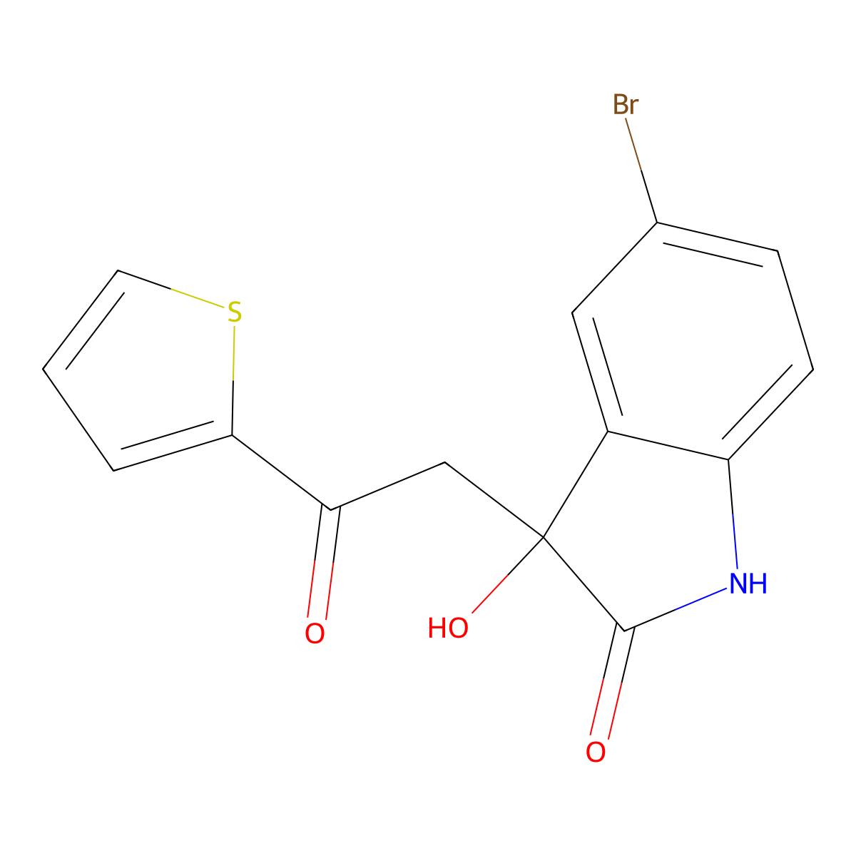 5-bromo-3-hydroxy-3-(2-oxo-2-thiophen-2-ylethyl)-1H-indol-2-one molecular structure, CAS 83393-69-5