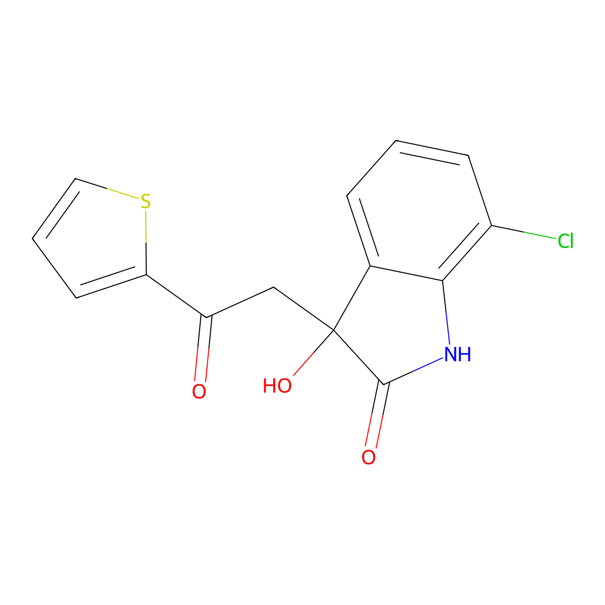 7-chloro-3-hydroxy-3-(2-oxo-2-thiophen-2-ylethyl)-1H-indol-2-one molecular structure, CAS 83393-71-9