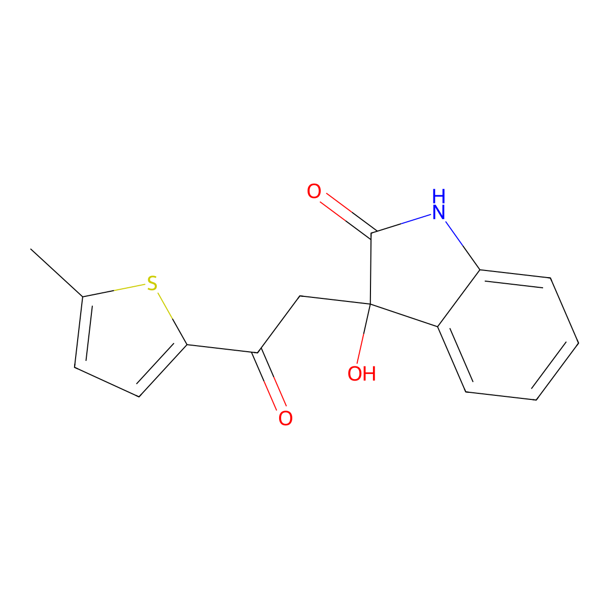 3-hydroxy-3-[2-(5-methylthiophen-2-yl)-2-oxoethyl]-1H-indol-2-one molecular structure, CAS 83393-76-4