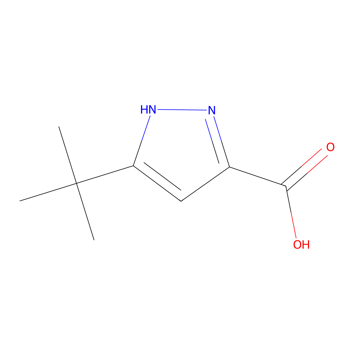 3-tert-butyl-1H-pyrazole-5-carboxylic acid molecular structure, CAS 83405-71-4