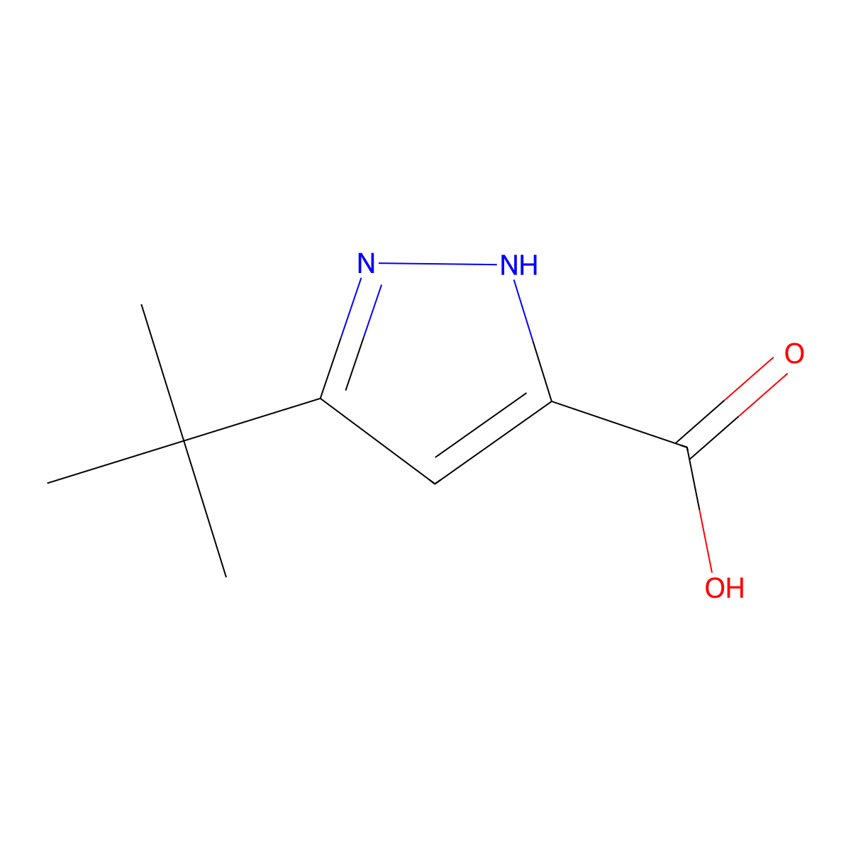 3-tert-butyl-1H-pyrazole-5-carboxylic acid molecular structure, CAS 83405-71-4