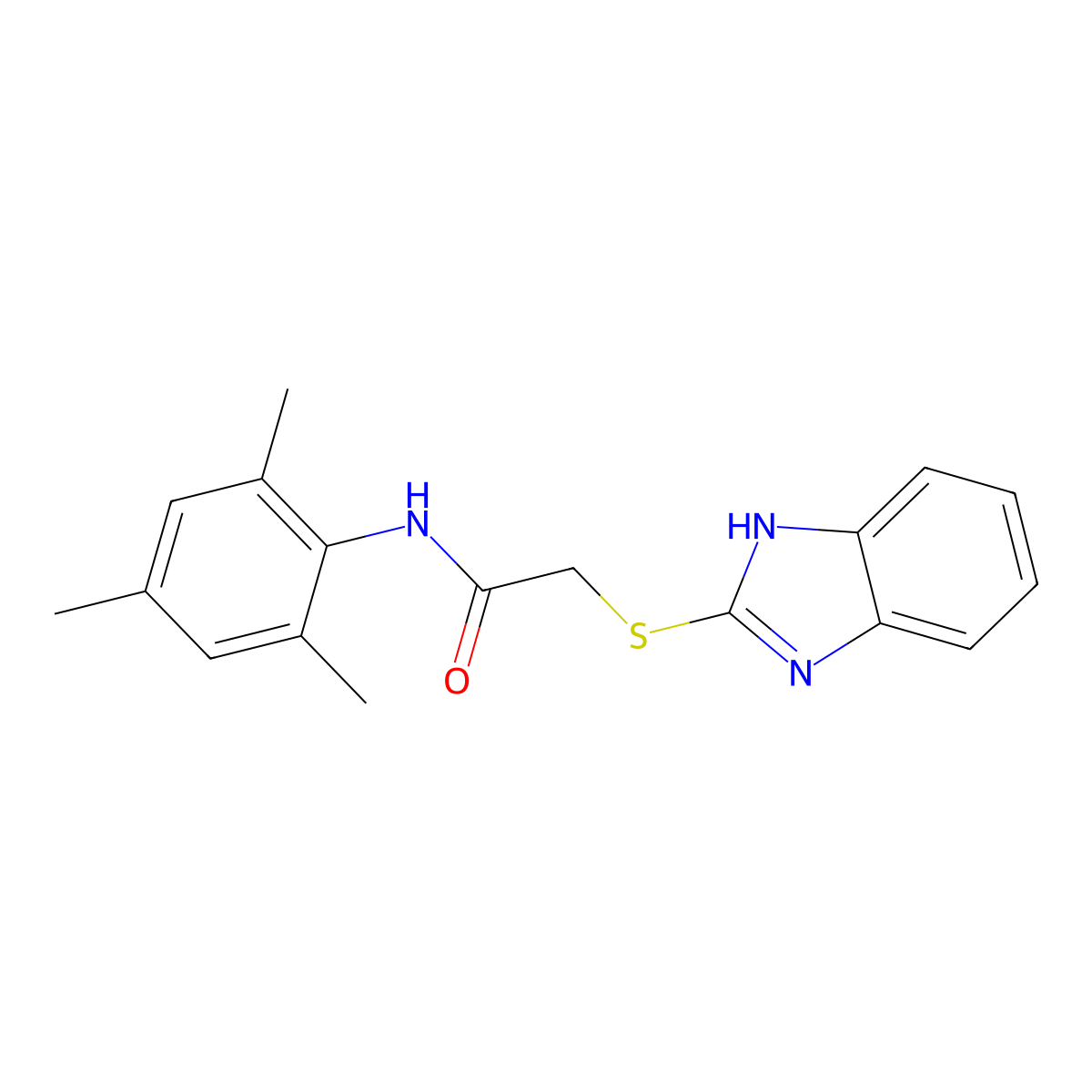Acetamide, 2-(1H-benzimidazol-2-ylthio)-N-(2,4,6-trimethylphenyl)- molecular structure, CAS 83408-87-1