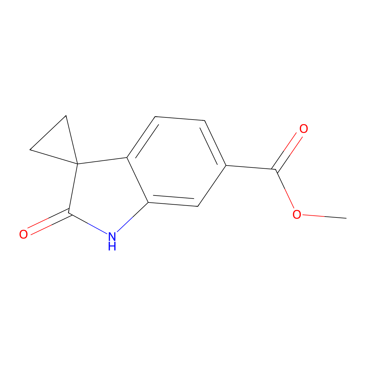 Methyl 1',2'-dihydro-2'-oxo-spiro[cyclopropane-1,3'-[3H]indole]-6'-carboxylate molecular structure, CAS 83414-46-4