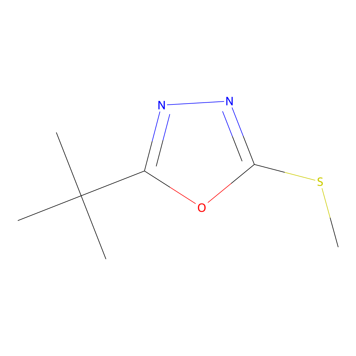 2-Tert-butyl-5-(methylsulfanyl)-1,3,4-oxadiazole molecular structure, CAS 83430-53-9