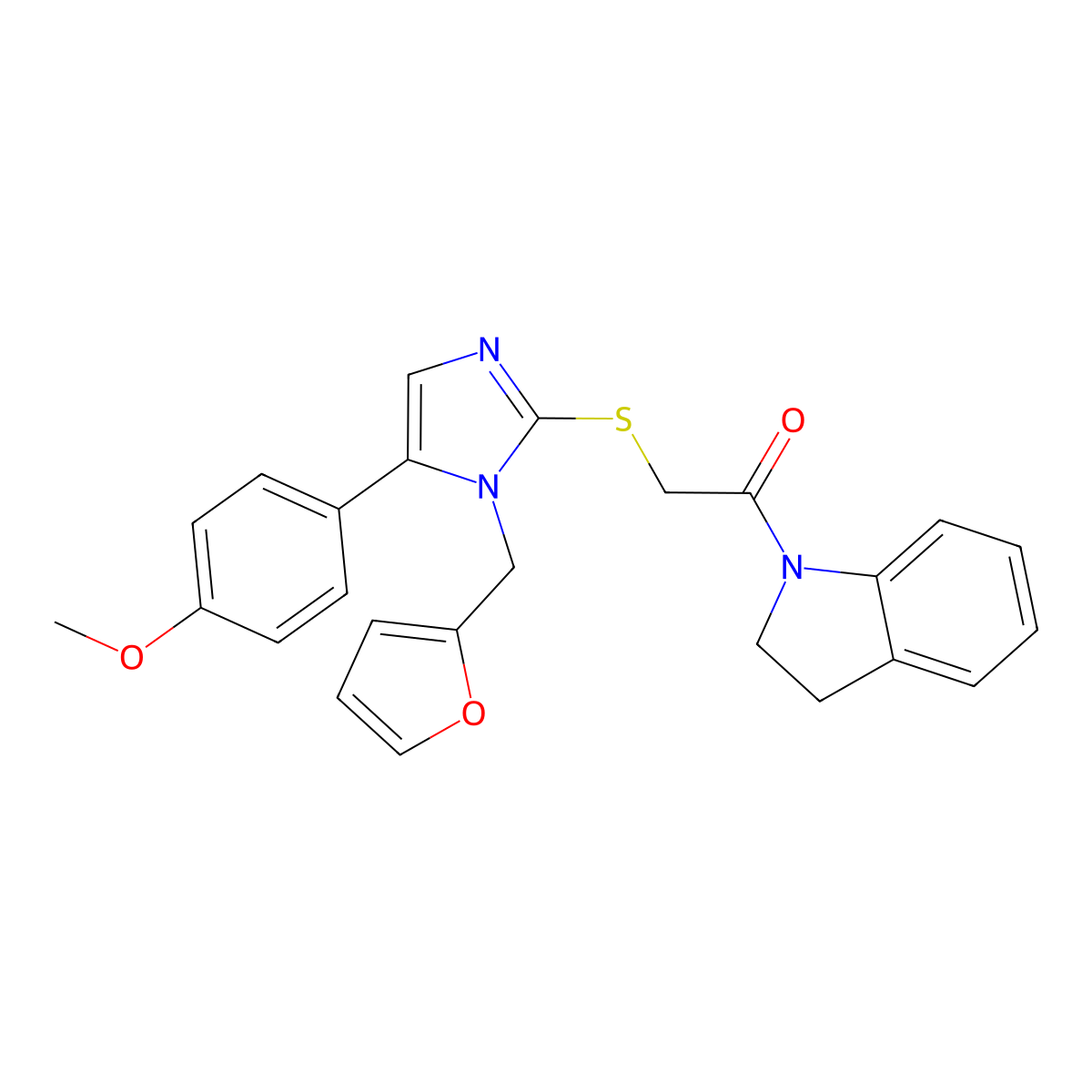 1-(2,3-Dihydroindol-1-yl)-2-[1-(furan-2-ylmethyl)-5-(4-methoxyphenyl)imidazol-2-yl]sulfanylethanone molecular structure, CAS 834888-01-6