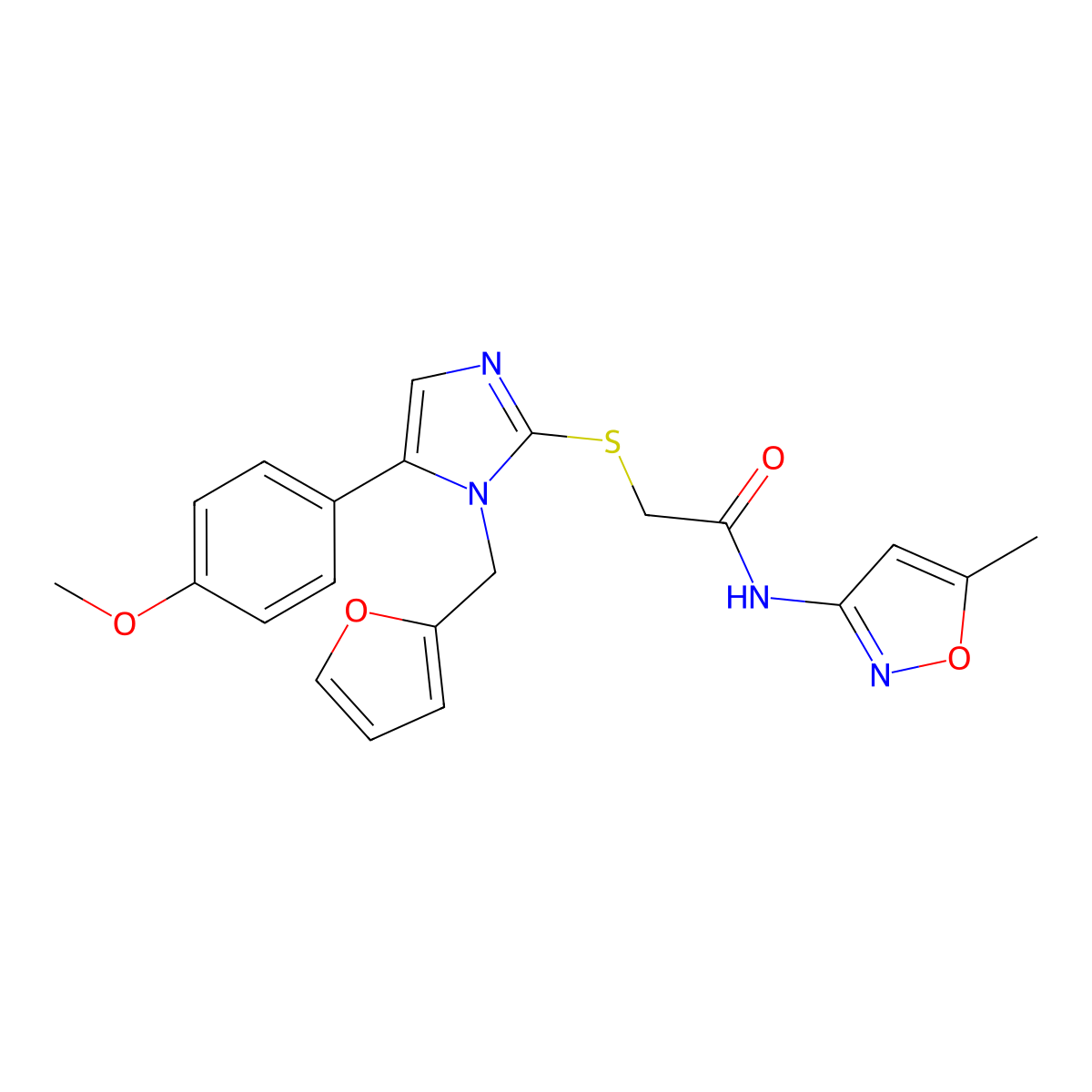 2-[1-Furan-2-ylmethyl-5-(4-methoxy-phenyl)-1H-imidazol-2-ylsulfanyl]-N-(5-methyl-isoxazol-3-yl)-acetamide molecular structure, CAS 834888-07-2
