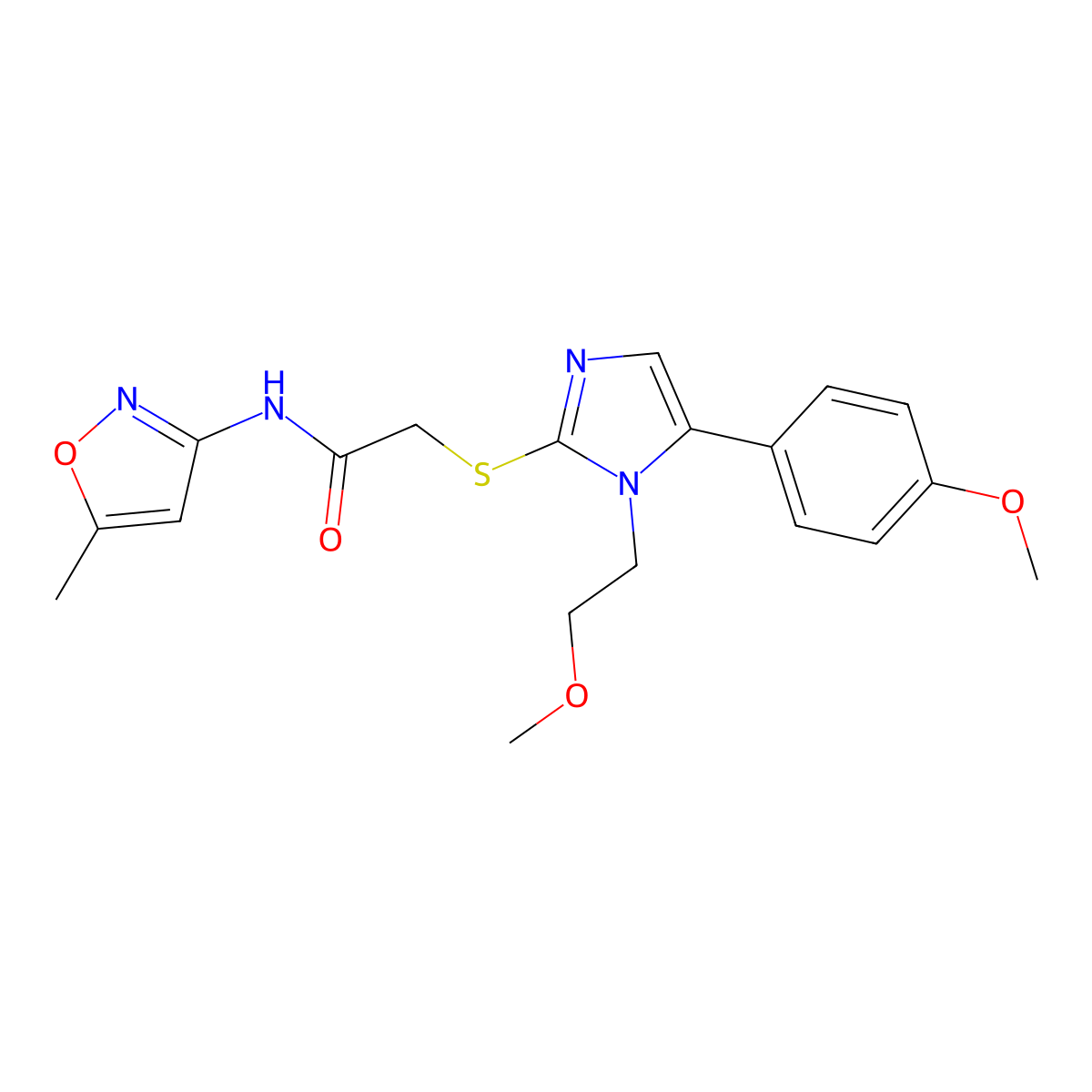 2-[1-(2-Methoxy-ethyl)-5-(4-methoxy-phenyl)-1H-imidazol-2-ylsulfanyl]-N-(5-methyl-isoxazol-3-yl)-acetamide molecular structure, CAS 834888-08-3