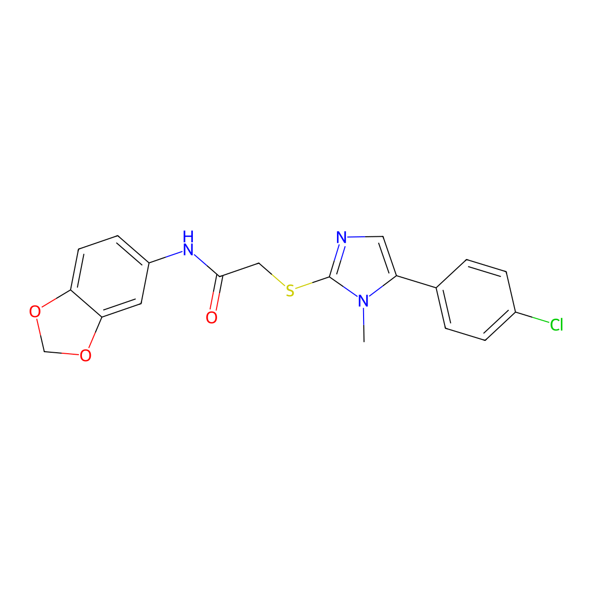 N-(1,3-benzodioxol-5-yl)-2-[5-(4-chlorophenyl)-1-methylimidazol-2-yl]sulfanylacetamide molecular structure, CAS 834888-26-5