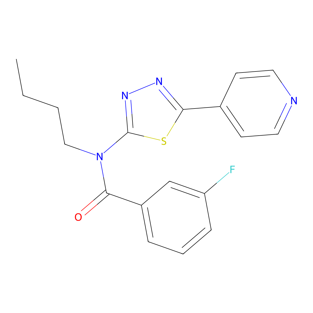 N-Butyl-3-fluoro-N-(5-(pyridin-4-yl)-1,3,4-thiadiazol-2-yl)benzamide molecular structure, CAS 834892-59-0
