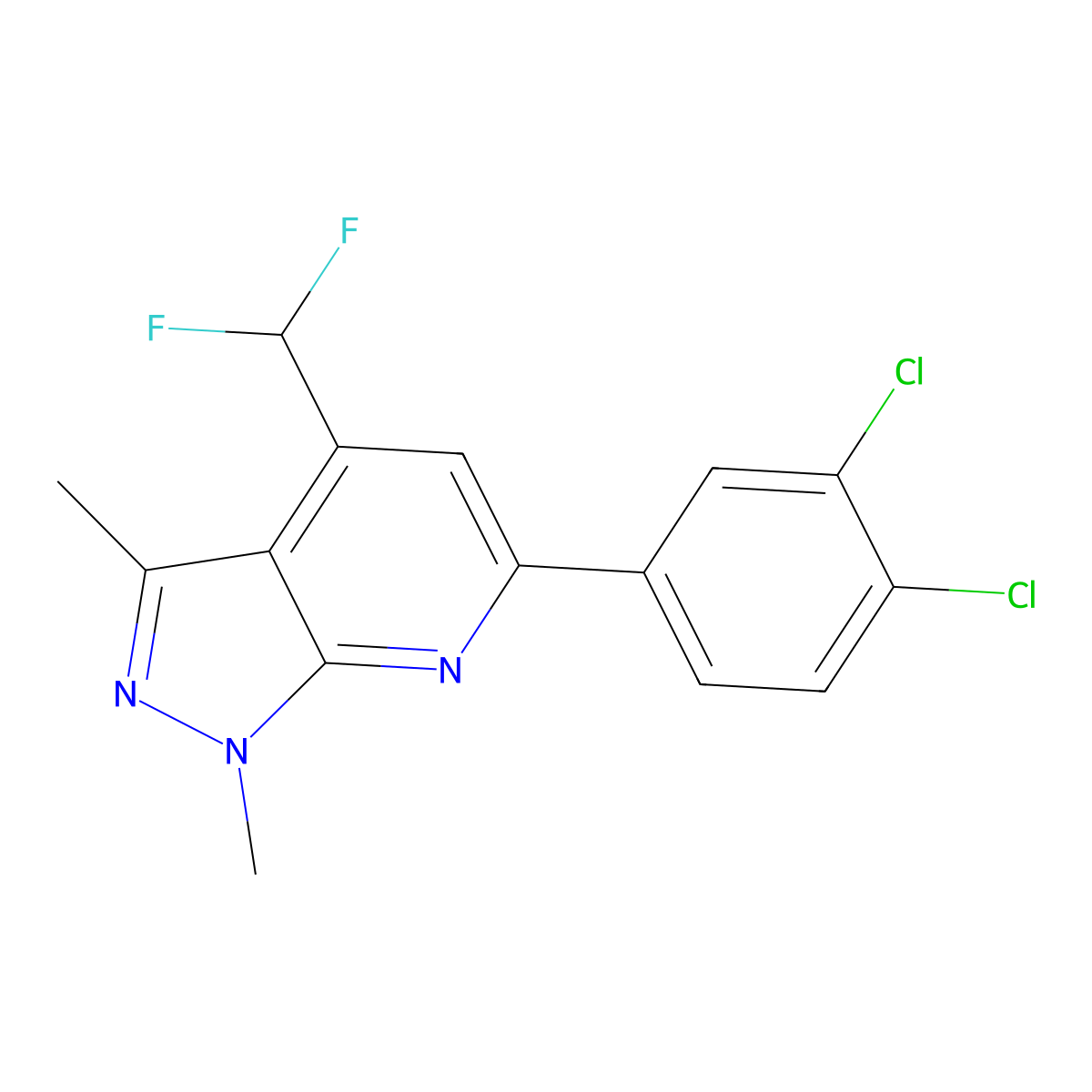 6-(3,4-dichlorophenyl)-4-(difluoromethyl)-1,3-dimethyl-1H-pyrazolo[3,4-b]pyridine molecular structure, CAS 834896-07-0