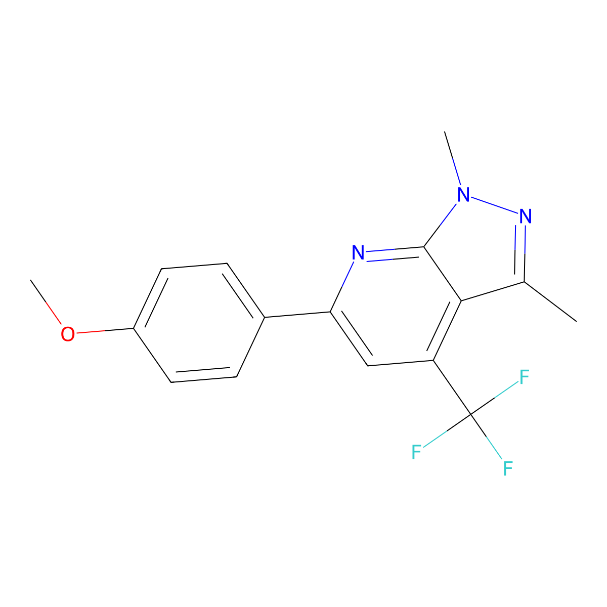 6-(4-methoxyphenyl)-1,3-dimethyl-4-(trifluoromethyl)-1H-pyrazolo[3,4-b]pyridine molecular structure, CAS 834896-20-7
