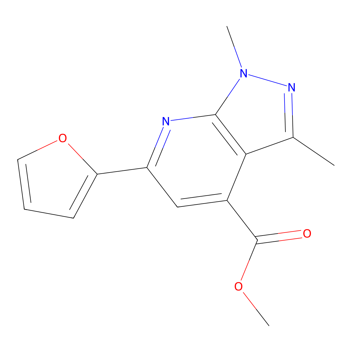 methyl 6-(furan-2-yl)-1,3-dimethyl-1H-pyrazolo[3,4-b]pyridine-4-carboxylate molecular structure, CAS 834896-23-0