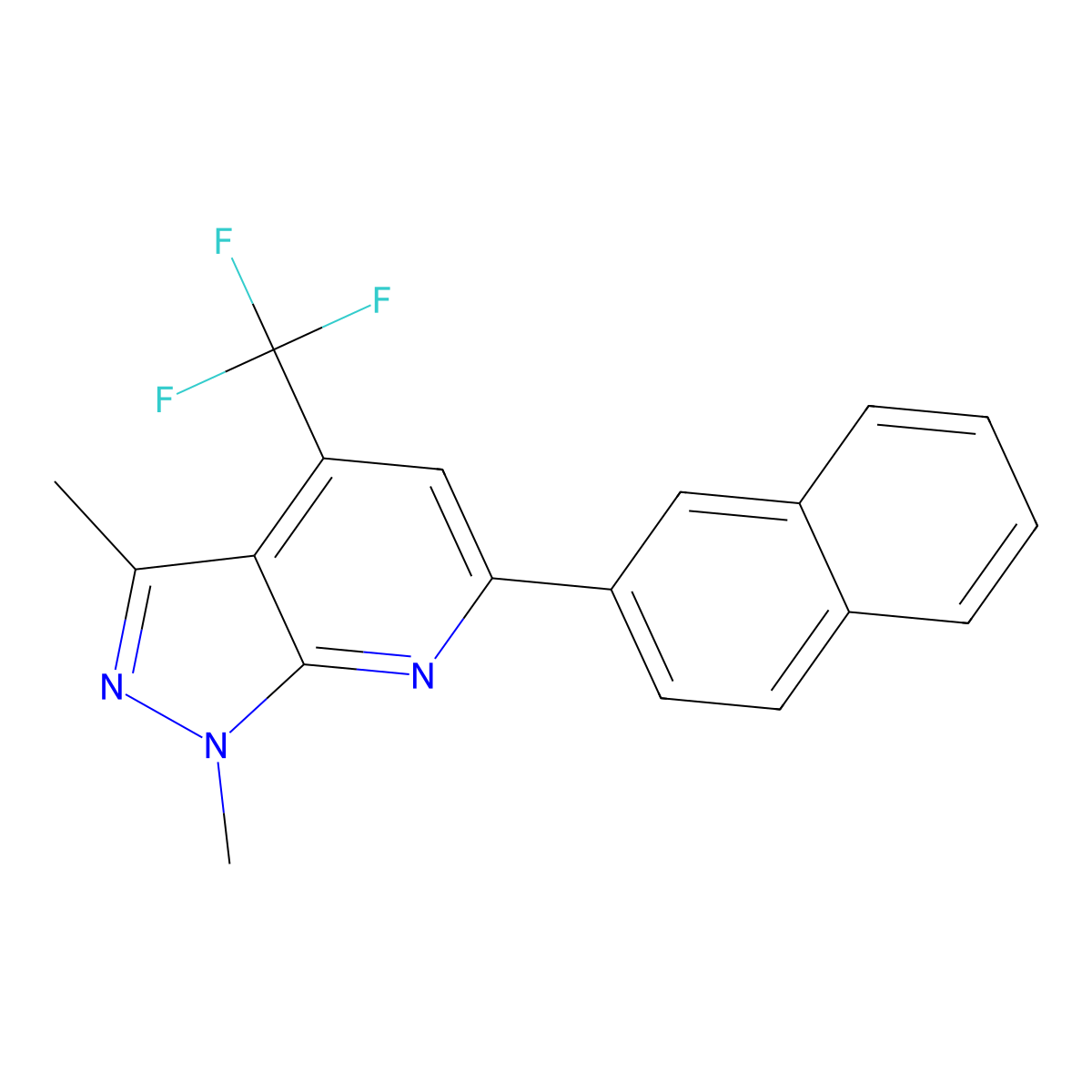 1,3-Dimethyl-6-(2-naphthyl)-4-(trifluoromethyl)-1H-pyrazolo(3,4-B)pyridine molecular structure, CAS 834896-24-1