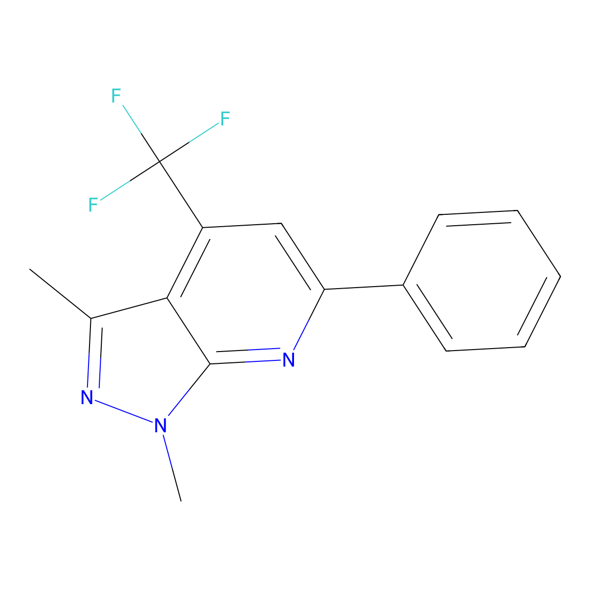 1,3-Dimethyl-6-phenyl-4-(trifluoromethyl)-1H-pyrazolo(3,4-B)pyridine molecular structure, CAS 834896-48-9