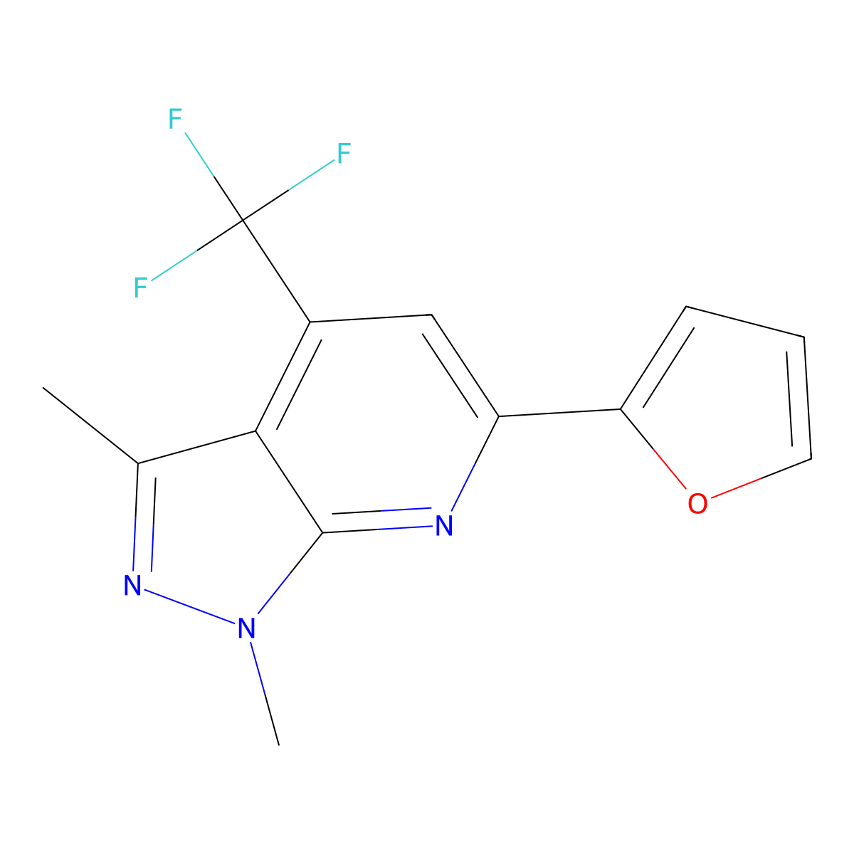 6-(2-Furyl)-1,3-dimethyl-4-(trifluoromethyl)-1H-pyrazolo(3,4-B)pyridine molecular structure, CAS 834896-55-8