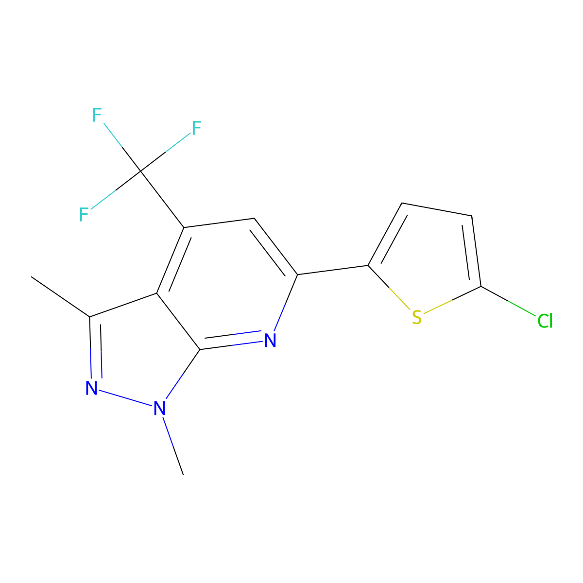 6-(5-Chloro-2-thienyl)-1,3-dimethyl-4-(trifluoromethyl)-1H-pyrazolo[3,4-B]pyridine molecular structure, CAS 834896-59-2