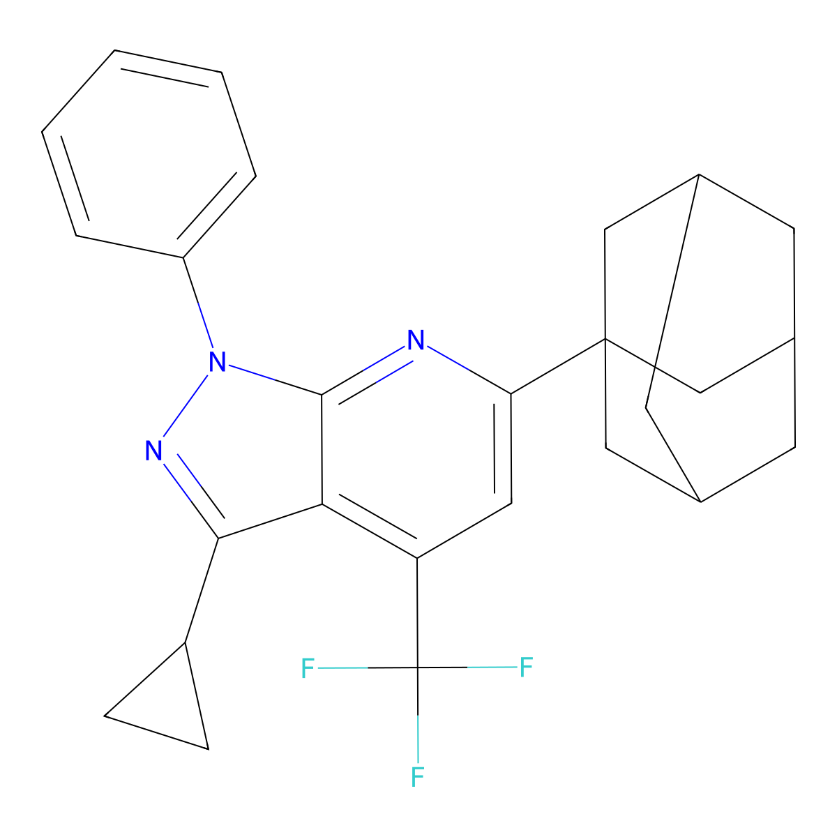 6-(1-Adamantyl)-3-cyclopropyl-1-phenyl-4-(trifluoromethyl)pyrazolo[3,4-b]pyridine molecular structure, CAS 834896-69-4