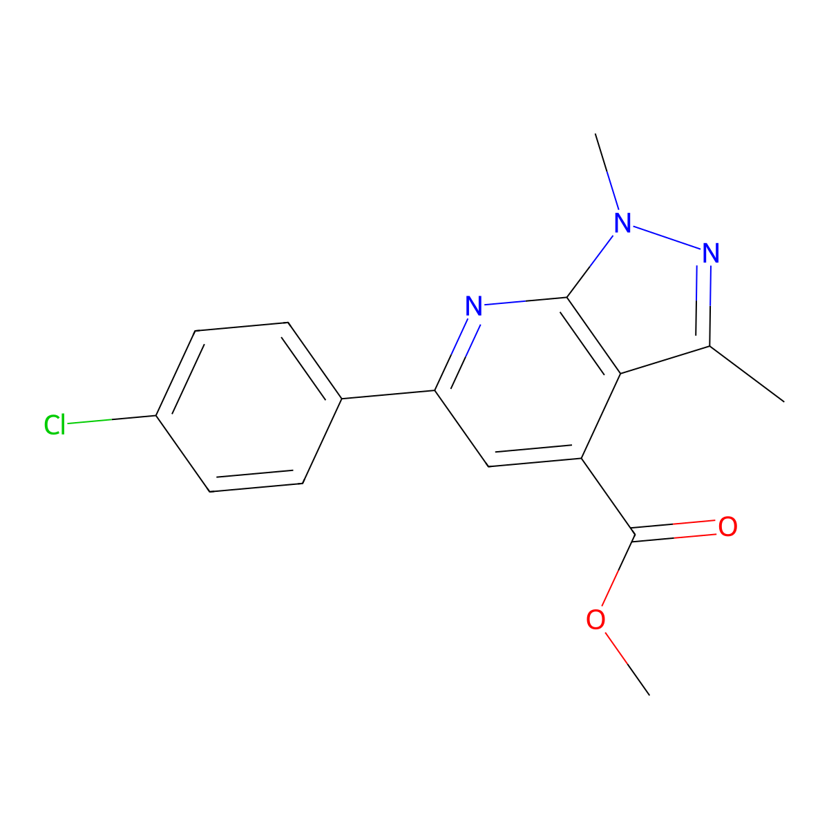 methyl 6-(4-chlorophenyl)-1,3-dimethyl-1H-pyrazolo[3,4-b]pyridine-4-carboxylate molecular structure, CAS 834896-71-8