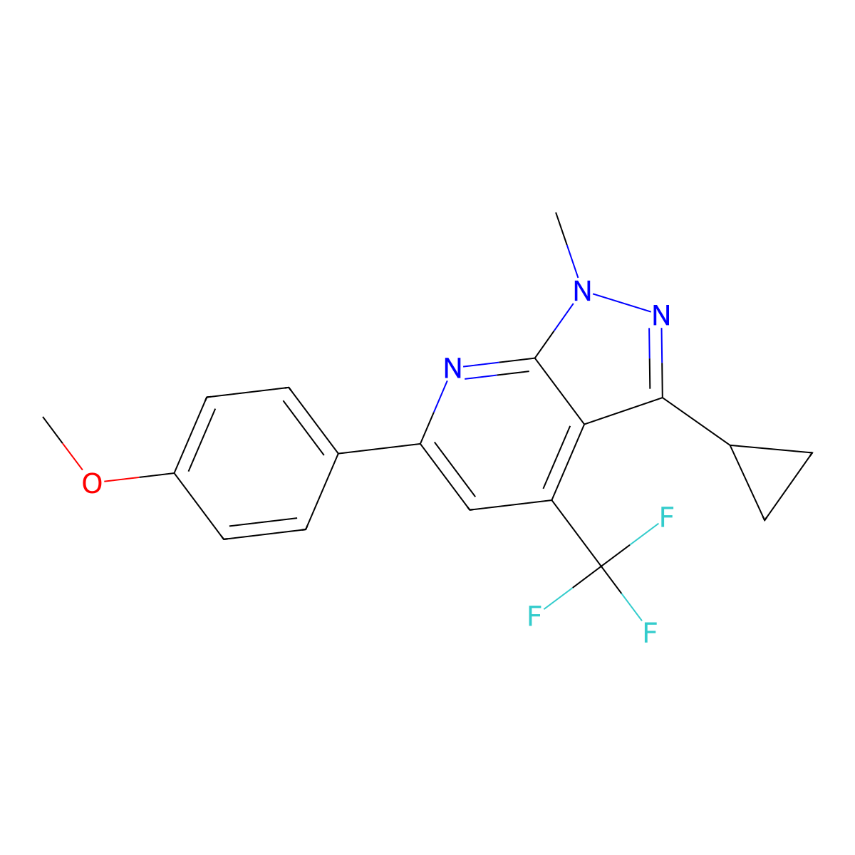 3-cyclopropyl-6-(4-methoxyphenyl)-1-methyl-4-(trifluoromethyl)-1H-pyrazolo[3,4-b]pyridine molecular structure, CAS 834896-93-4