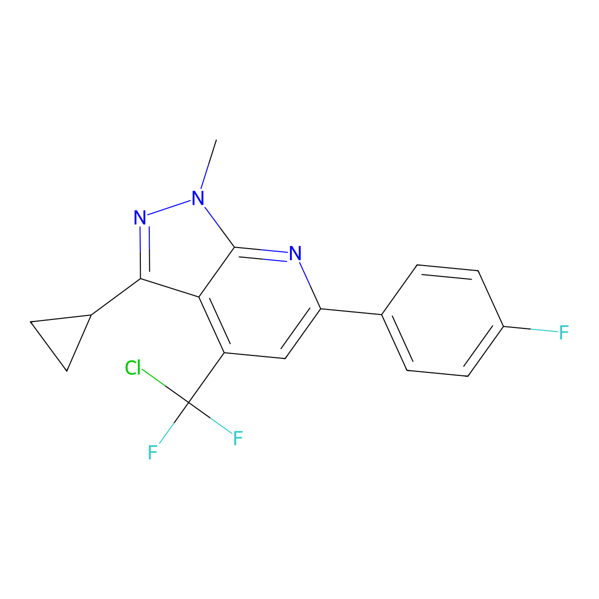 4-[chloro(difluoro)methyl]-3-cyclopropyl-6-(4-fluorophenyl)-1-methyl-1H-pyrazolo[3,4-b]pyridine molecular structure, CAS 834897-03-9