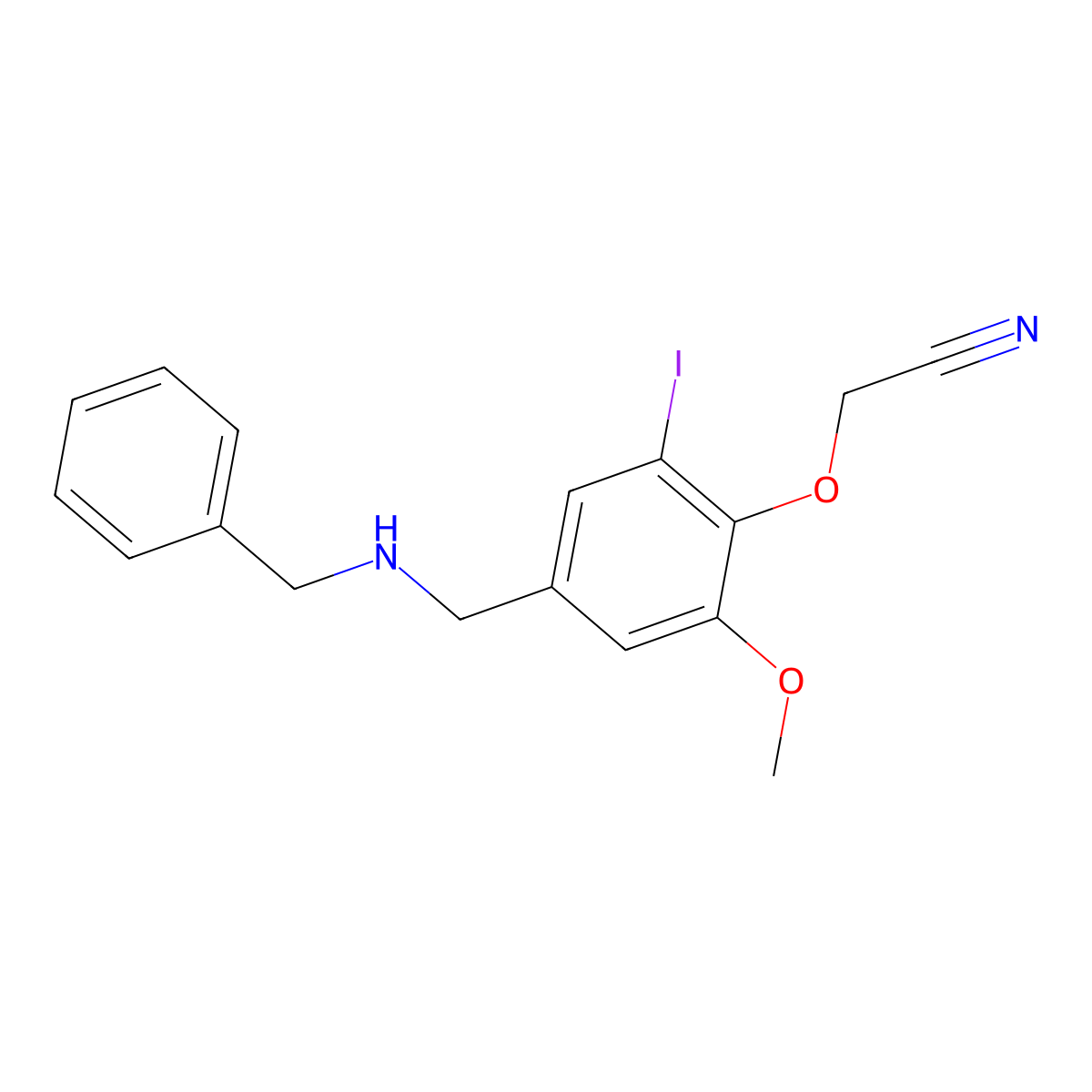 {4-[(Benzylamino)methyl]-2-iodo-6-methoxyphenoxy}acetonitrile molecular structure, CAS 834897-25-5