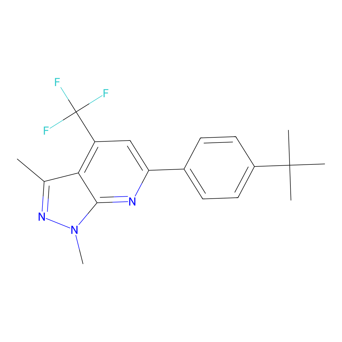 6-(4-tert-butylphenyl)-1,3-dimethyl-4-(trifluoromethyl)-1H-pyrazolo[3,4-b]pyridine molecular structure, CAS 834897-37-9