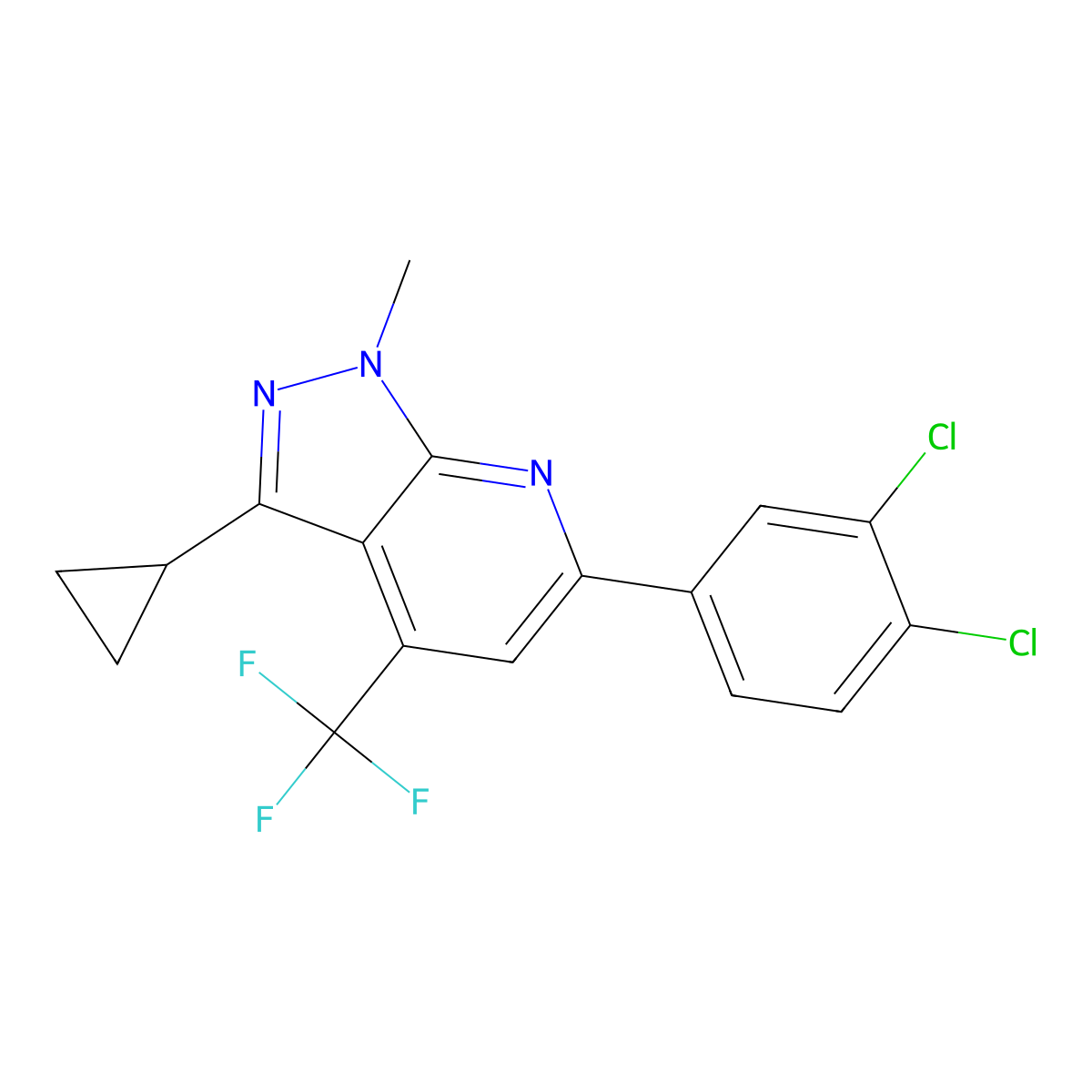 3-cyclopropyl-6-(3,4-dichlorophenyl)-1-methyl-4-(trifluoromethyl)-1H-pyrazolo[3,4-b]pyridine molecular structure, CAS 834899-36-4