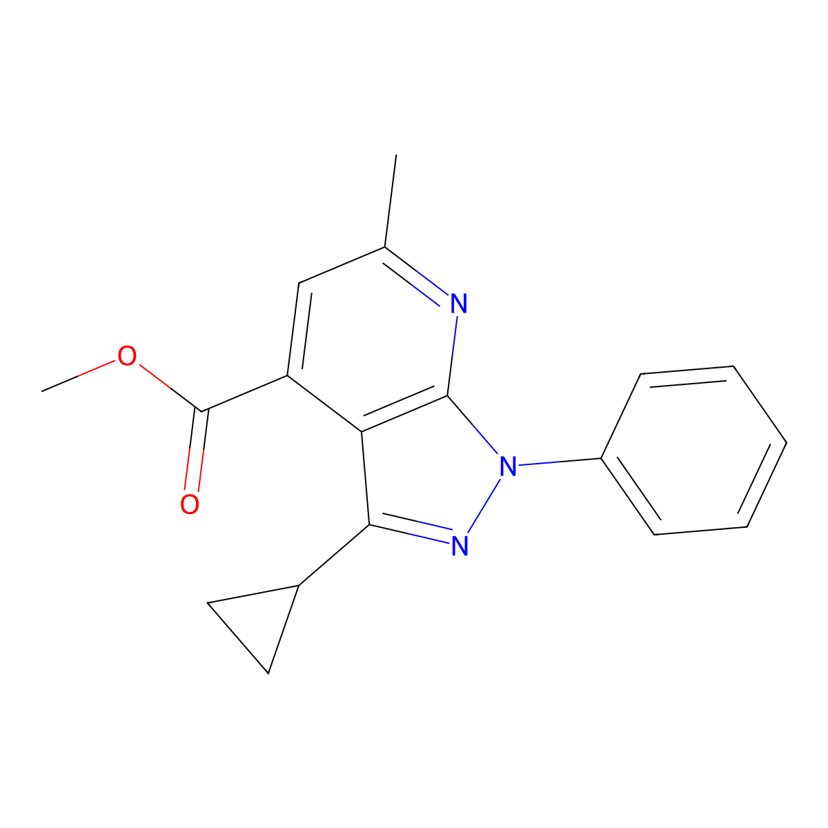 methyl 3-cyclopropyl-6-methyl-1-phenyl-1H-pyrazolo[3,4-b]pyridine-4-carboxylate molecular structure, CAS 834899-91-1