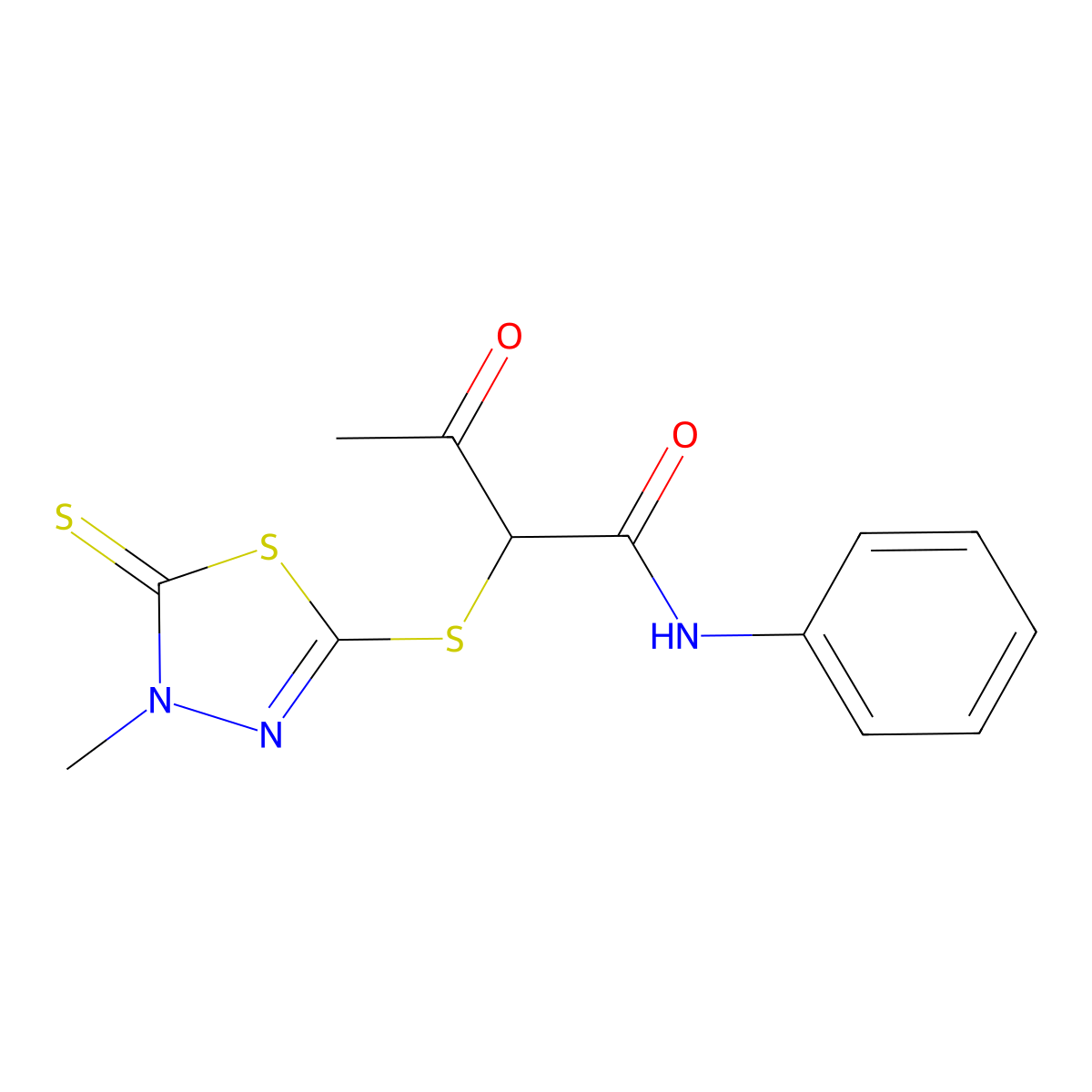 2-[(4-methyl-5-sulfanylidene-1,3,4-thiadiazol-2-yl)sulfanyl]-3-oxo-N-phenylbutanamide molecular structure, CAS 834900-05-9