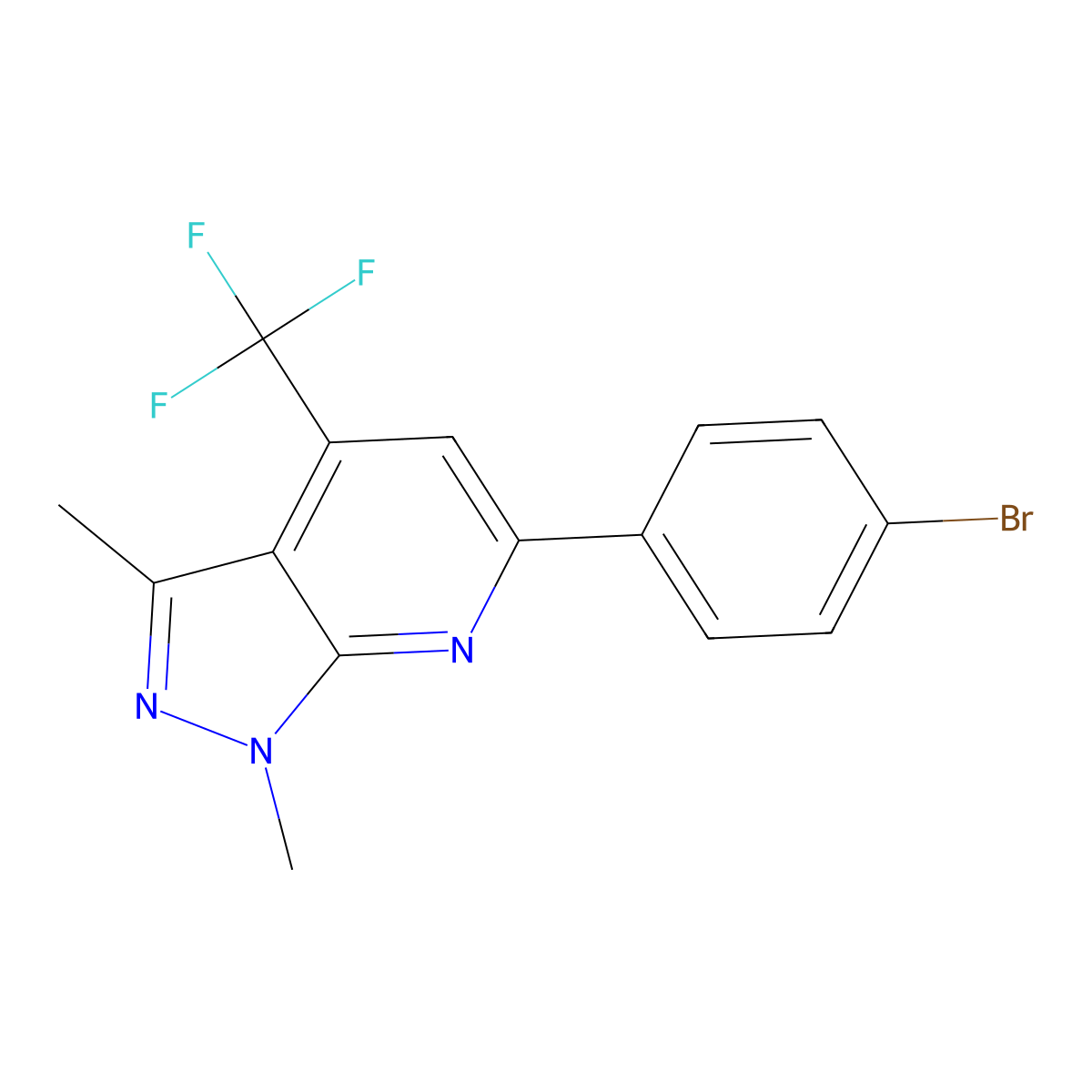 6-(4-bromophenyl)-1,3-dimethyl-4-(trifluoromethyl)-1H-pyrazolo[3,4-b]pyridine molecular structure, CAS 834901-35-8