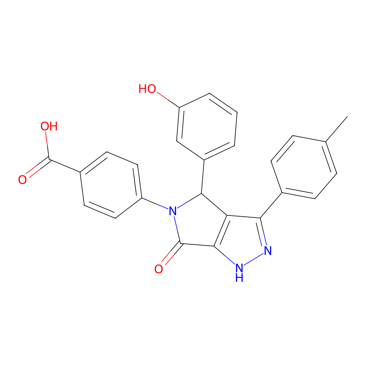 4-(4-(3-hydroxyphenyl)-3-(4-methylphenyl)-6-oxo-1H,4H,5H,6H-pyrrolo(3,4-c)pyrazol-5-yl)benzoic acid molecular structure, CAS 834903-43-4