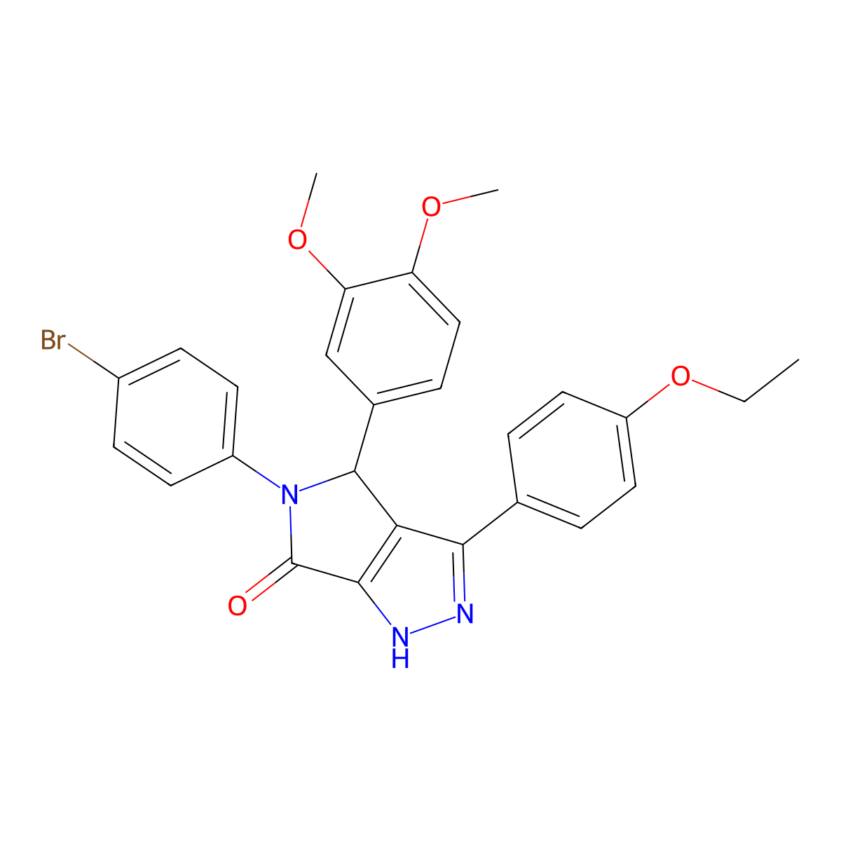 5-(4-bromophenyl)-4-(3,4-dimethoxyphenyl)-3-(4-ethoxyphenyl)-4,5-dihydropyrrolo[3,4-c]pyrazol-6(1H)-one molecular structure, CAS 834903-45-6