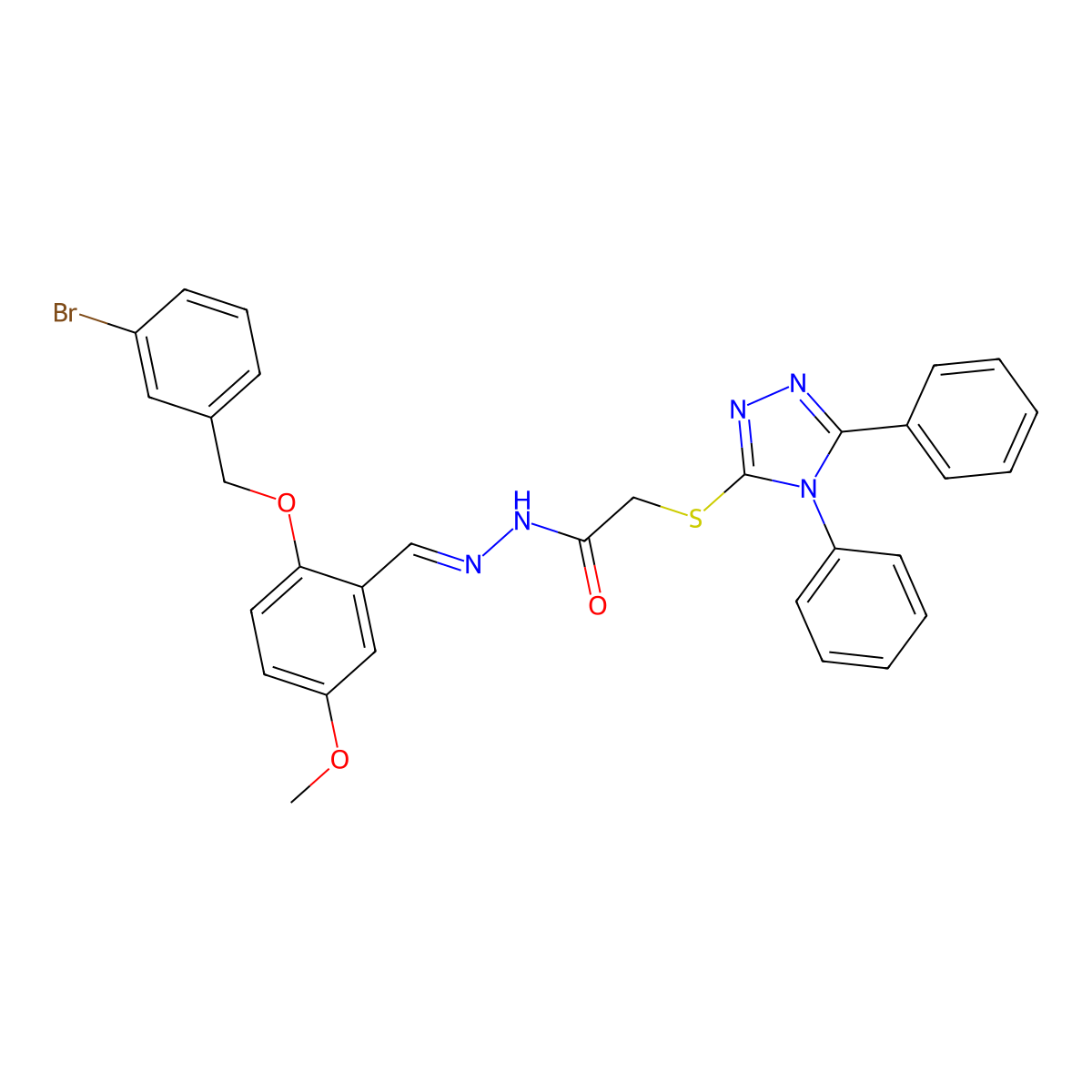 2-[(4,5-Diphenyl-4H-1,2,4-triazol-3-yl)thio]acetic acid 2-[[2-[(3-bromophenyl)methoxy]-5-methoxyphenyl]methylene]hydrazide molecular structure, CAS 834907-58-3