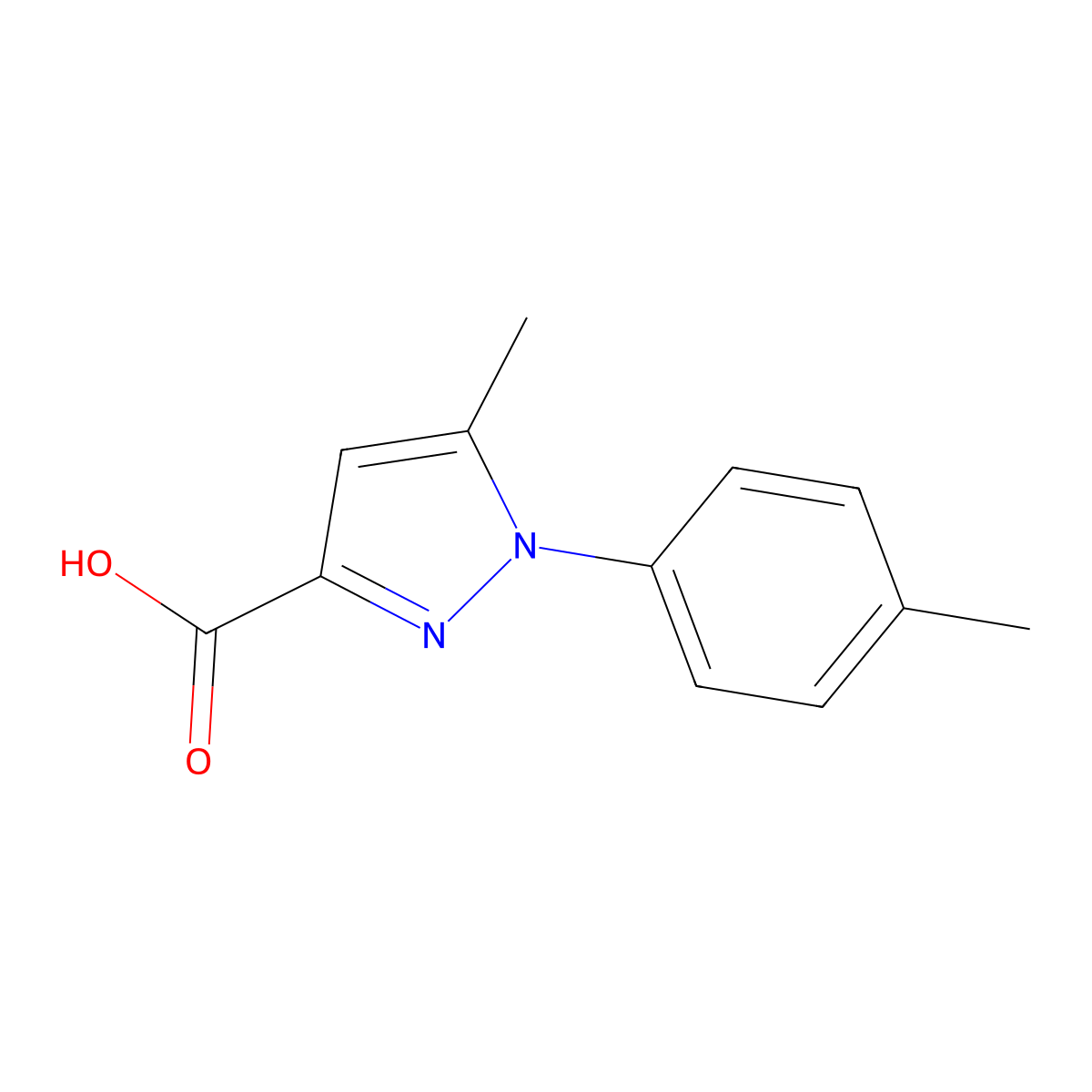 5-methyl-1-(4-methylphenyl)-1H-pyrazole-3-carboxylic acid molecular structure, CAS 835-60-9