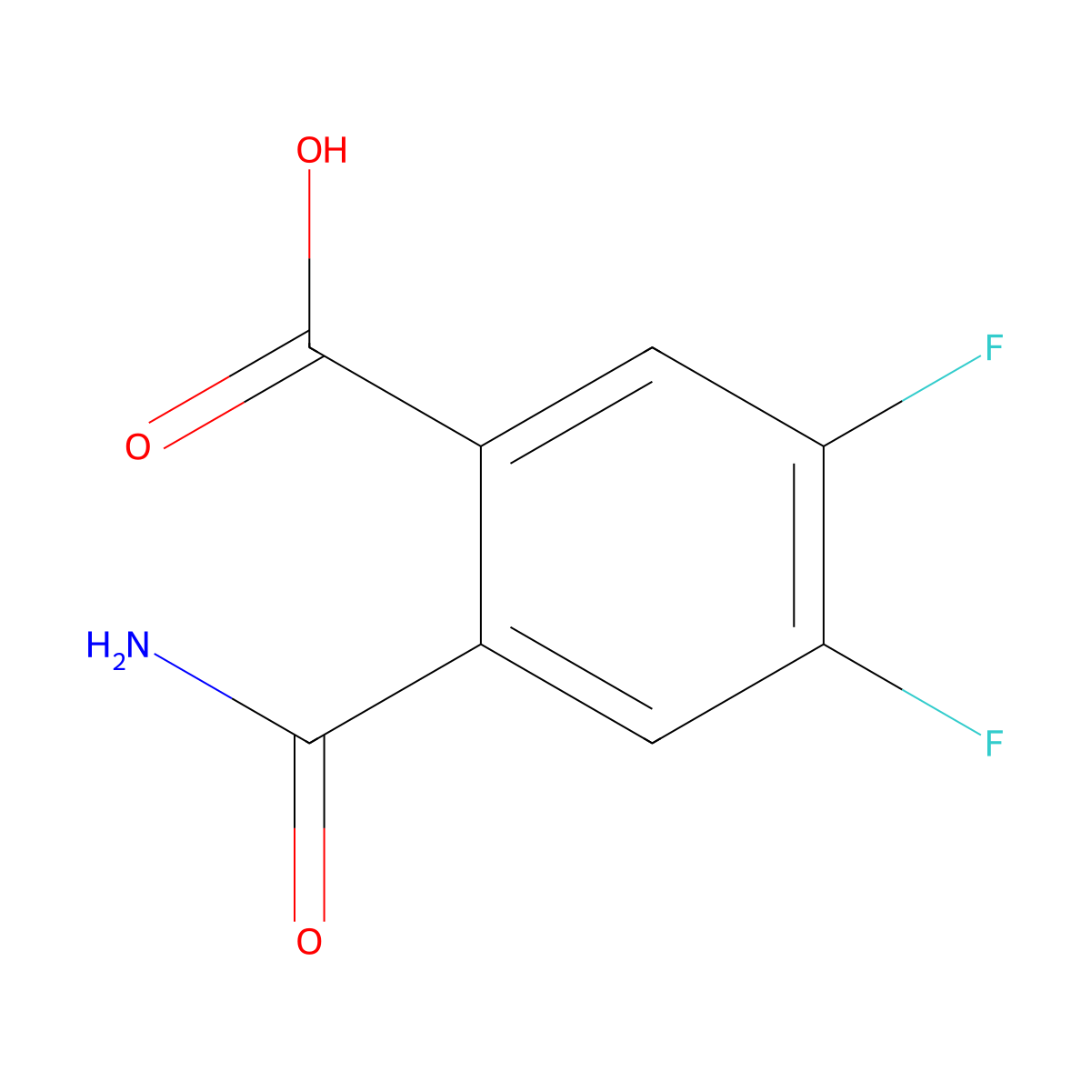 2-Carbamoyl-4,5-difluorobenzoic acid molecular structure, CAS 83506-92-7