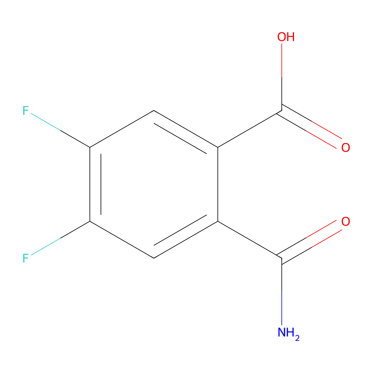2-Carbamoyl-4,5-difluorobenzoic acid molecular structure, CAS 83506-92-7
