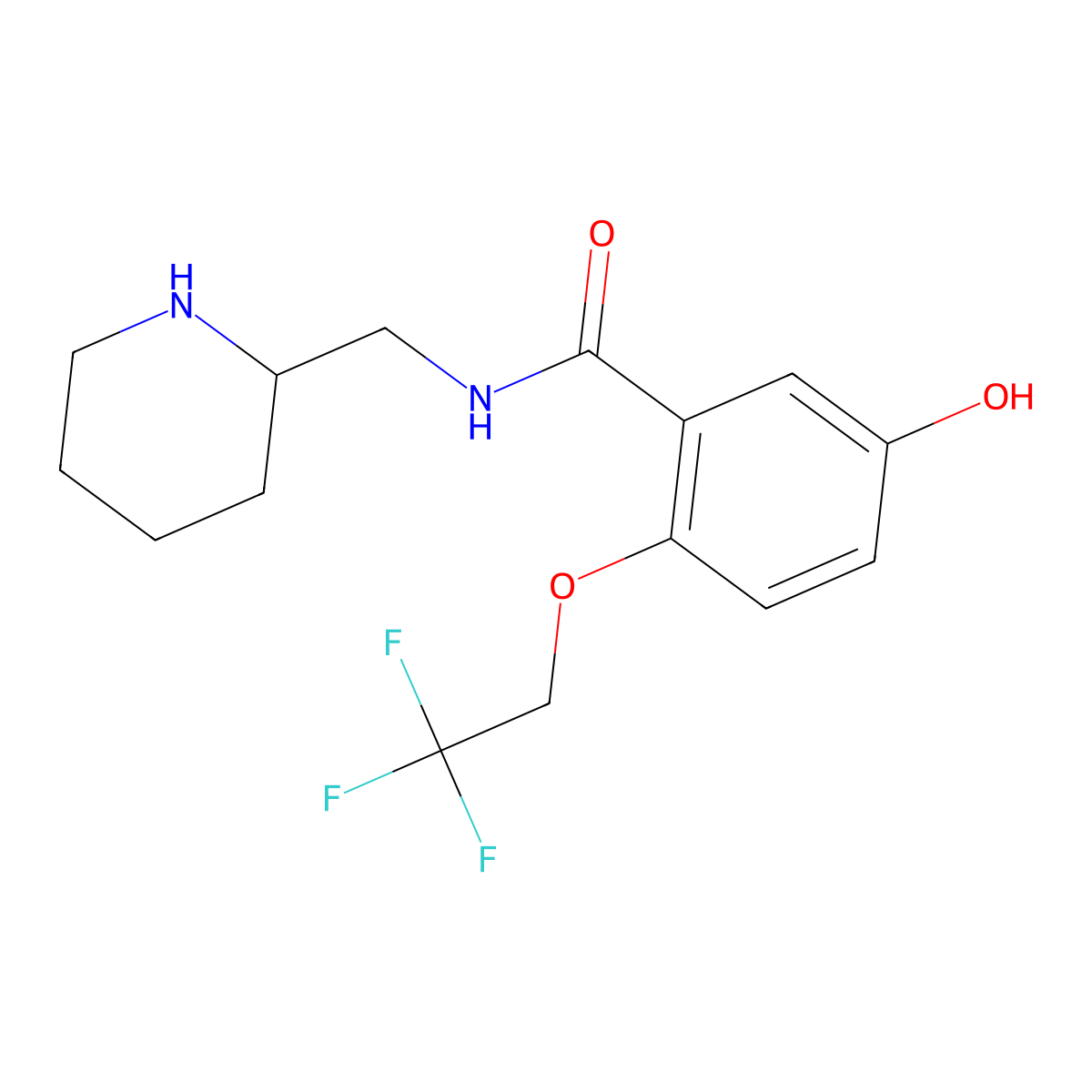 5-hydroxy-N-(2-piperidinylmethyl)-2-(2,2,2-trifluoroethoxy)benzamide molecular structure, CAS 83526-33-4