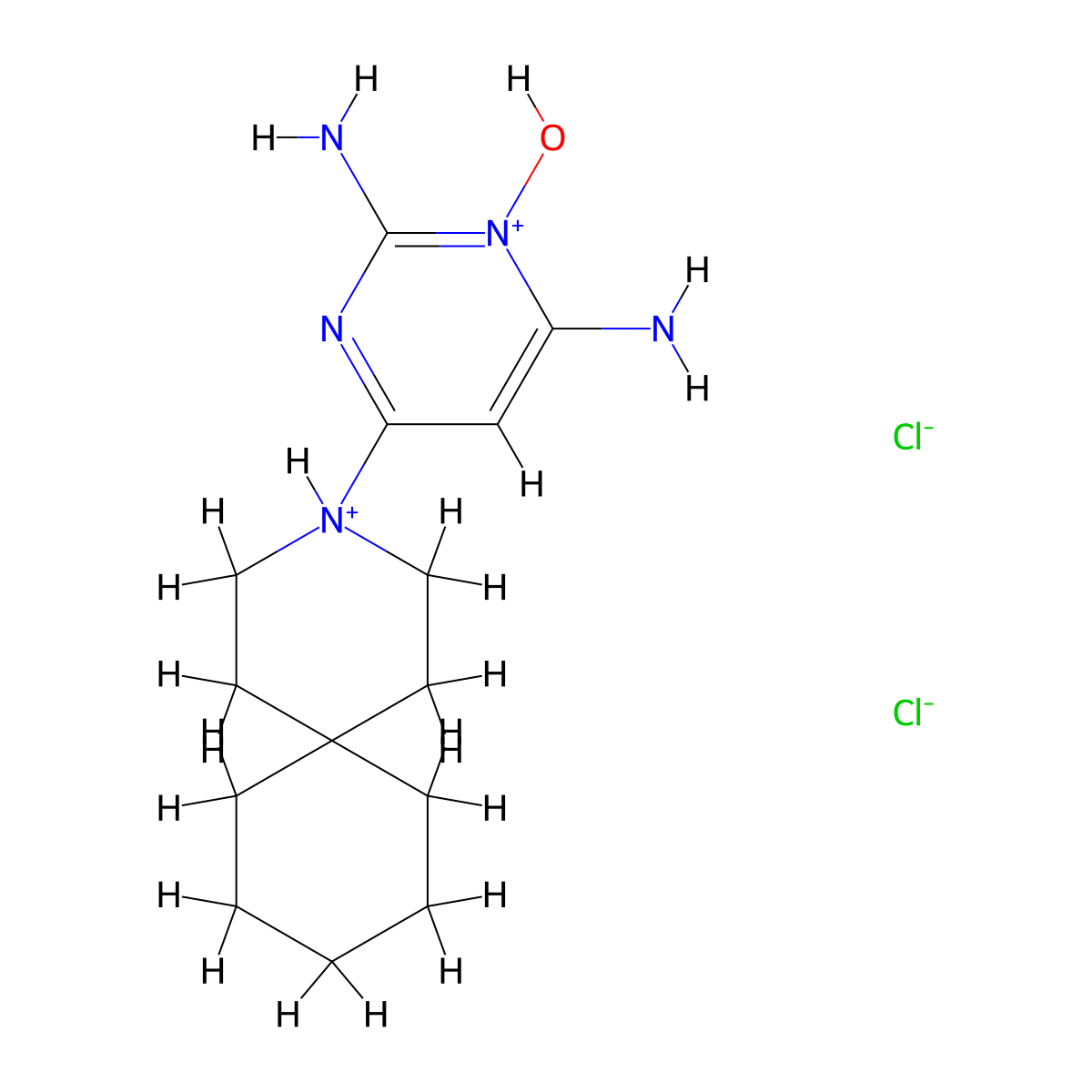 2,6-Diamino-4-(3-azaspiro(5.5)undecan-3-yl)-1-hydroxypyrimidin-1-ium chloride--hydrogen chloride (1/1/1) molecular structure, CAS 83540-22-1