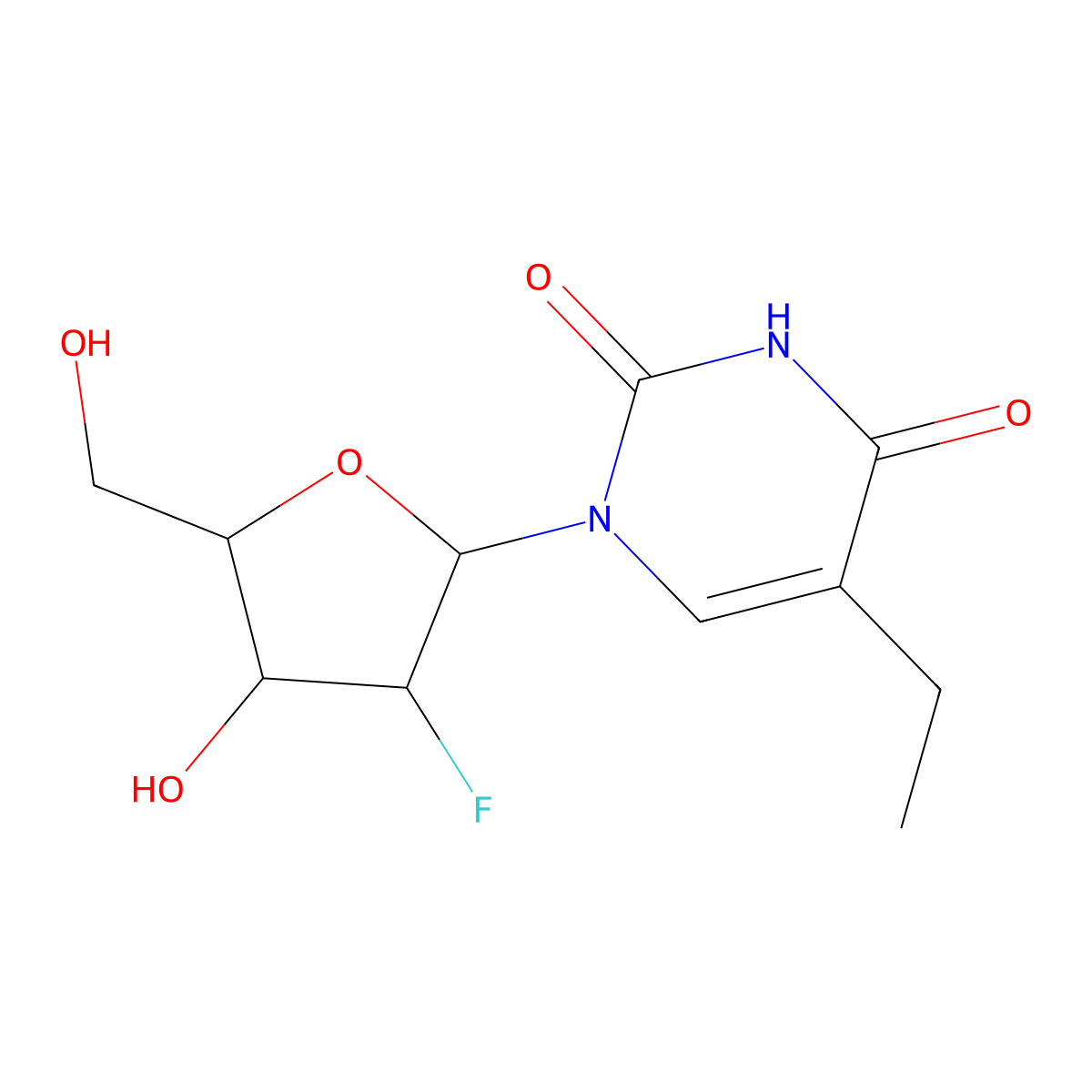 1-(2-Deoxy-2-fluoroarabinofuranosyl)-5-ethyluracil molecular structure, CAS 83546-42-3